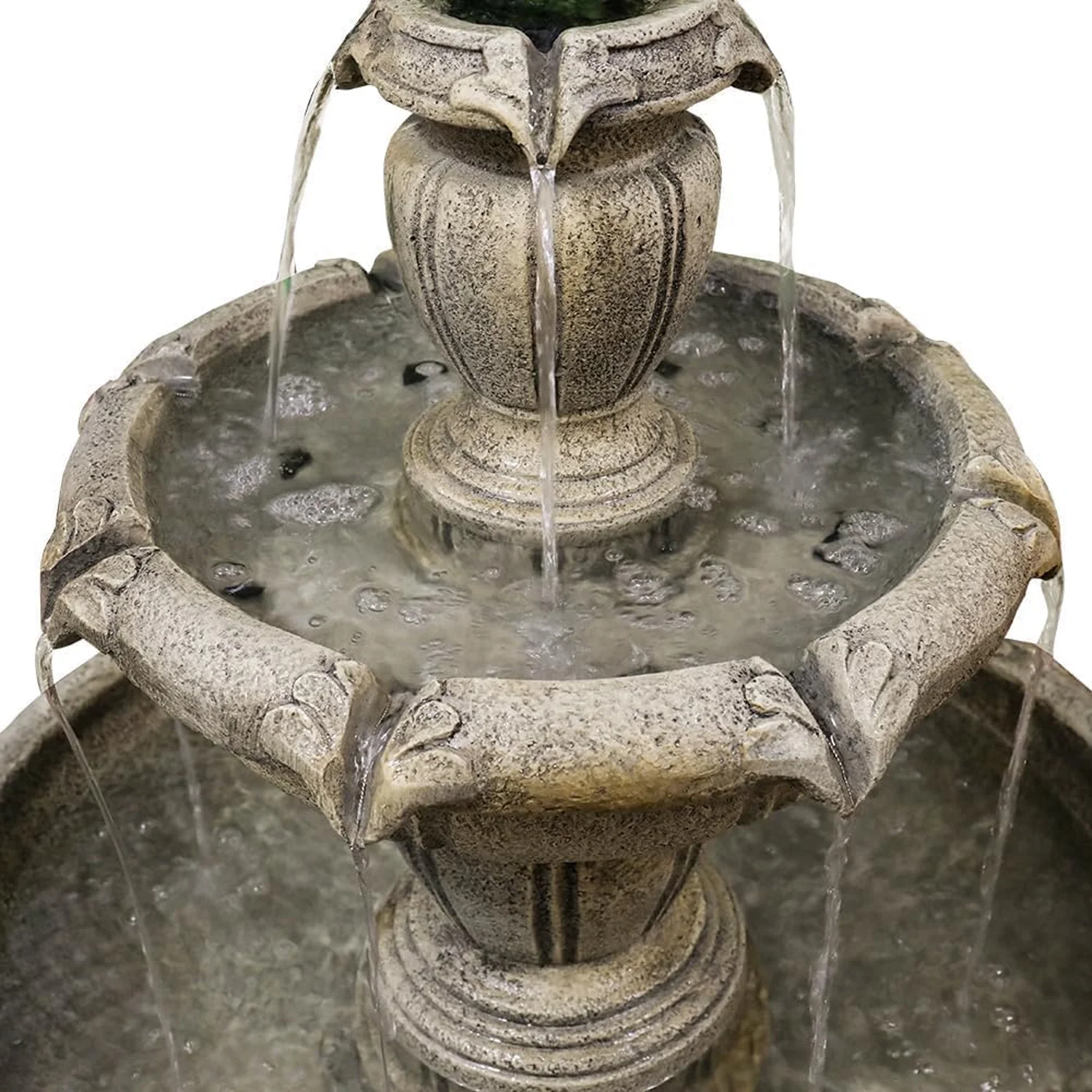 48�?H Outdoor Floor Water Fountain, 3-Tiers Concrete Water Fountain with Submersible Electric Pump Garden Cascading Waterfall for Yard Patio Lawn Home Decor(Brown 1) - Image 10