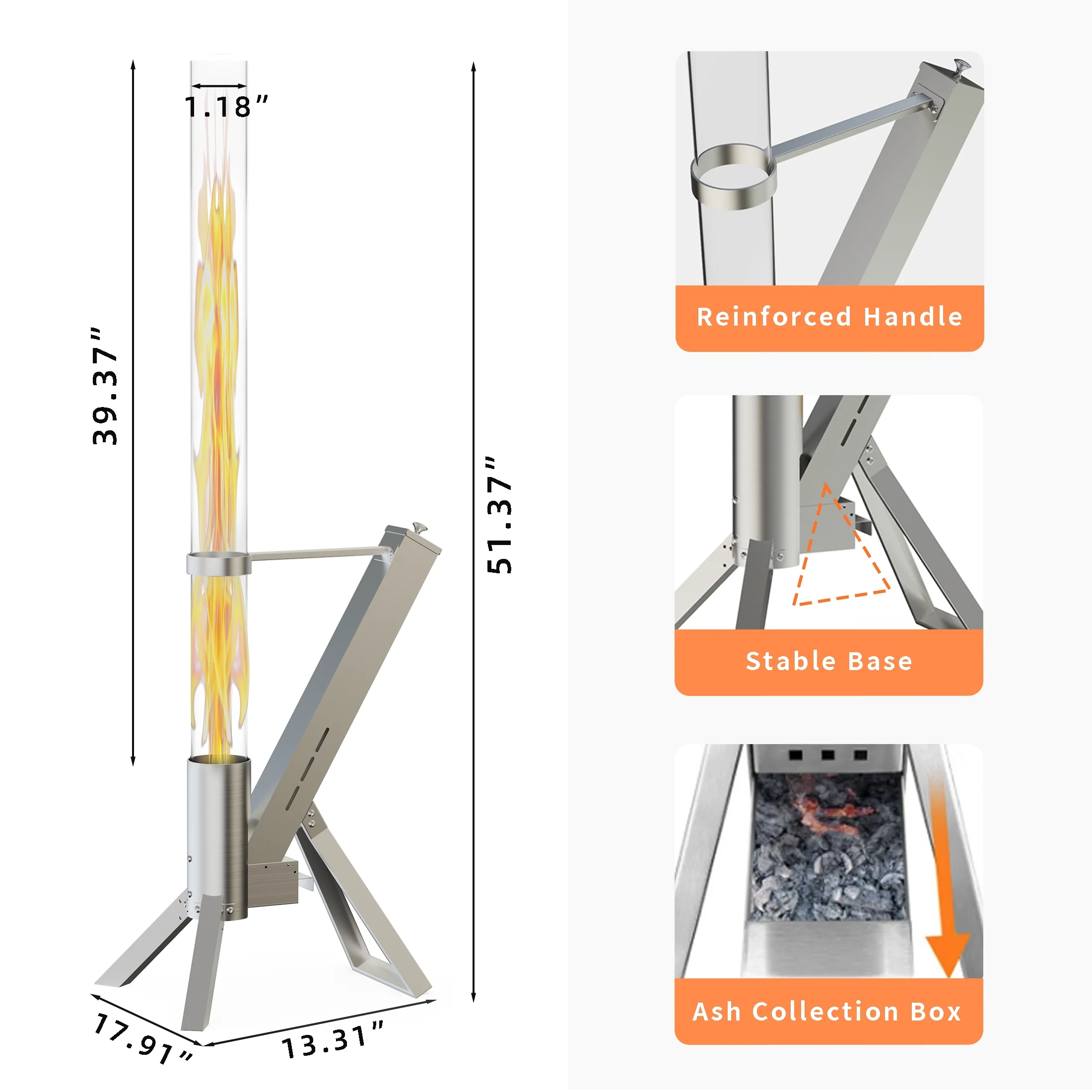 2 Piece Outdoor Smokeless Pellet Heater, Portable 430 Stainless Steel Glass Tube, Patio Pellet Torch with Tripod, Upgraded Ashtray, Eco-Friendly Wood Heater for Backyard, Patio, Camping(2 Pack) - Image 6