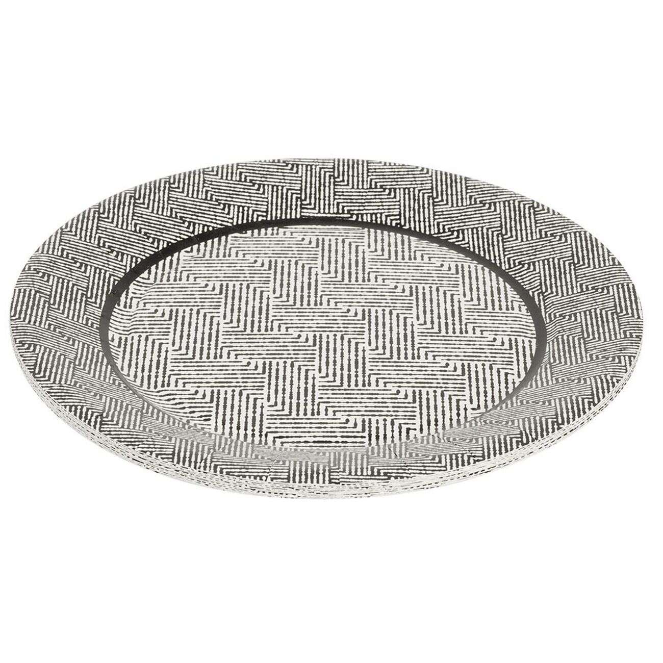 Lot de 10 assiettes plates rondes carton motif géométrique blanc et noir Ø23cm
