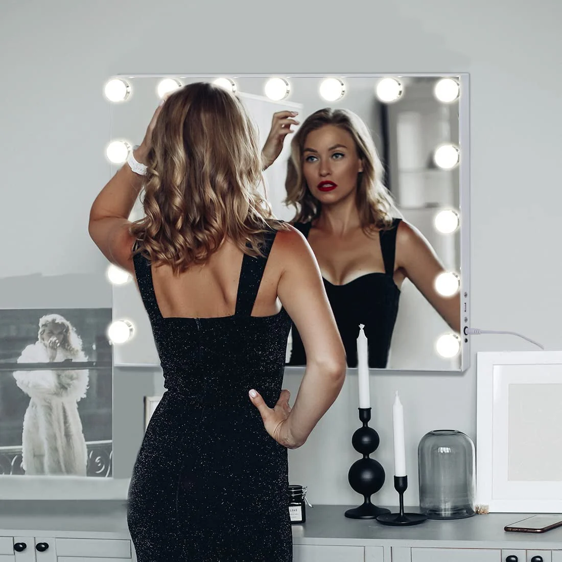 COOLJEEN Large Hollywood Vanity Mirror with Lights Wall Mount Tabletop Metal White Image 5