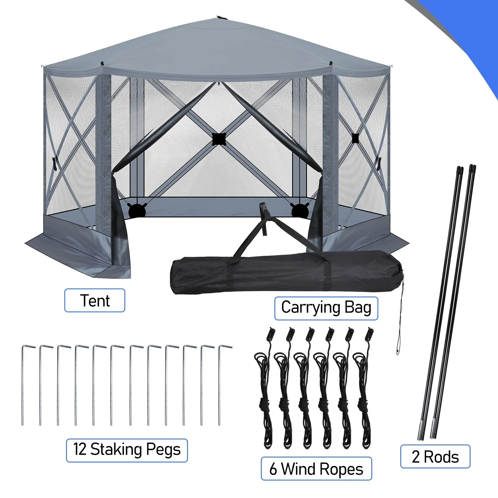 12' x 12' Pop Up Canopy Tent with 6 Mesh Sidewalls, Instant Sun Shelter Tents with Netting & Carry Bag for Parties for Outdoor, Garden, Patio, Gray