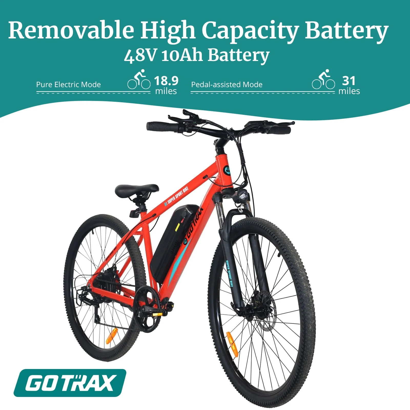 GOTRAX Traveler 29" Adult Electric Bicycle, 500W Motor up 20mph Commuter E Bikes for Adults, Orange Image 3