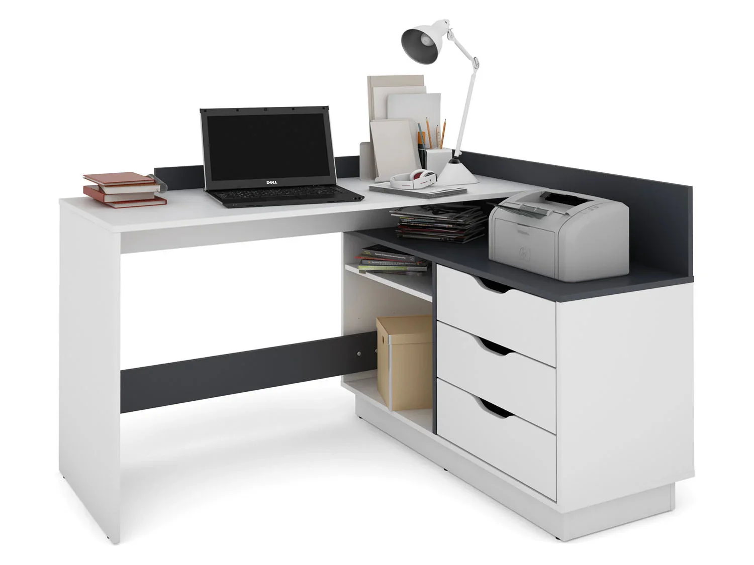 byLIVING Bureau d'angle Belfast avec compartiments, 129 x 105 x 83 cm