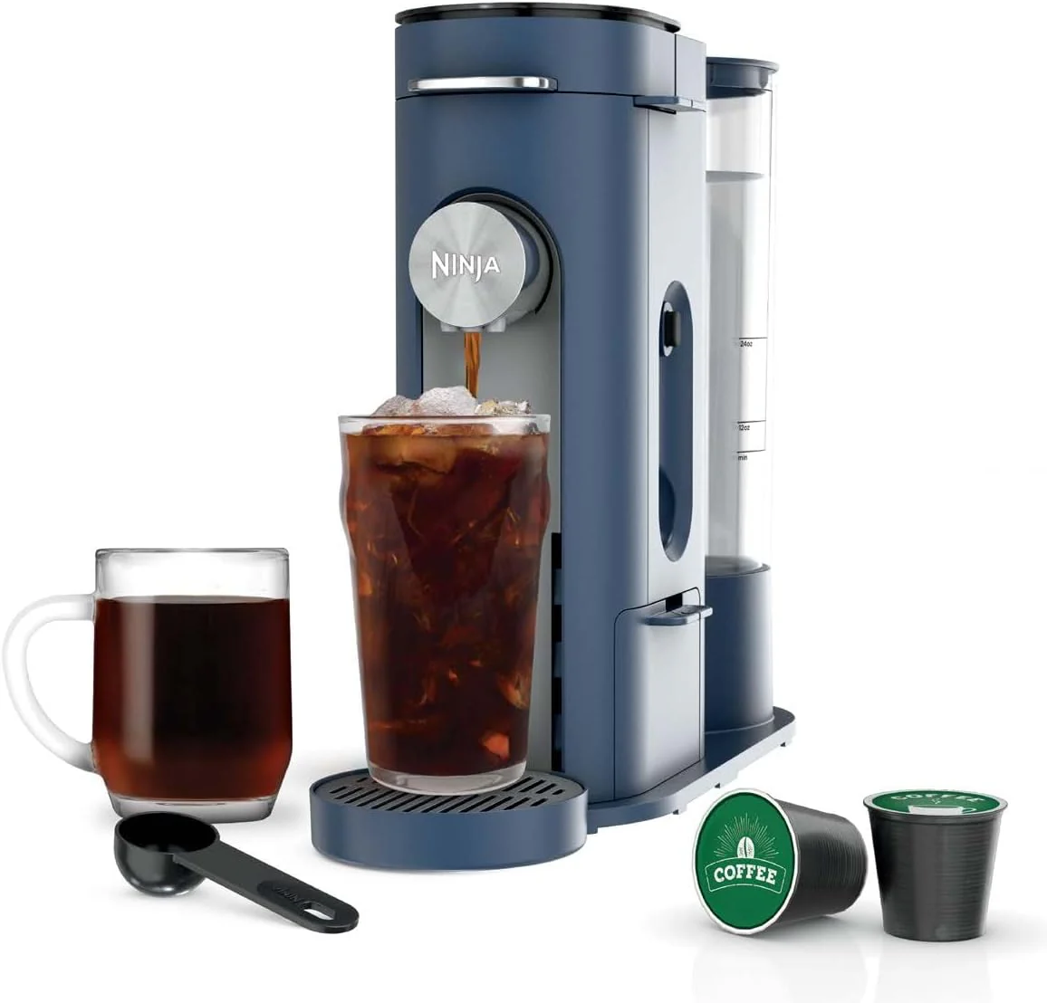 Cafetière Ninja Pods & Grounds à dosettes individuelles, compatible avec les dosettes K-Cup, infuse le café moulu, design compact, réservoir de 1,6 L, tasses de 177 ml à mugs de voyage de 710 ml, cafetière glacée, couleur pierre, PB041ST