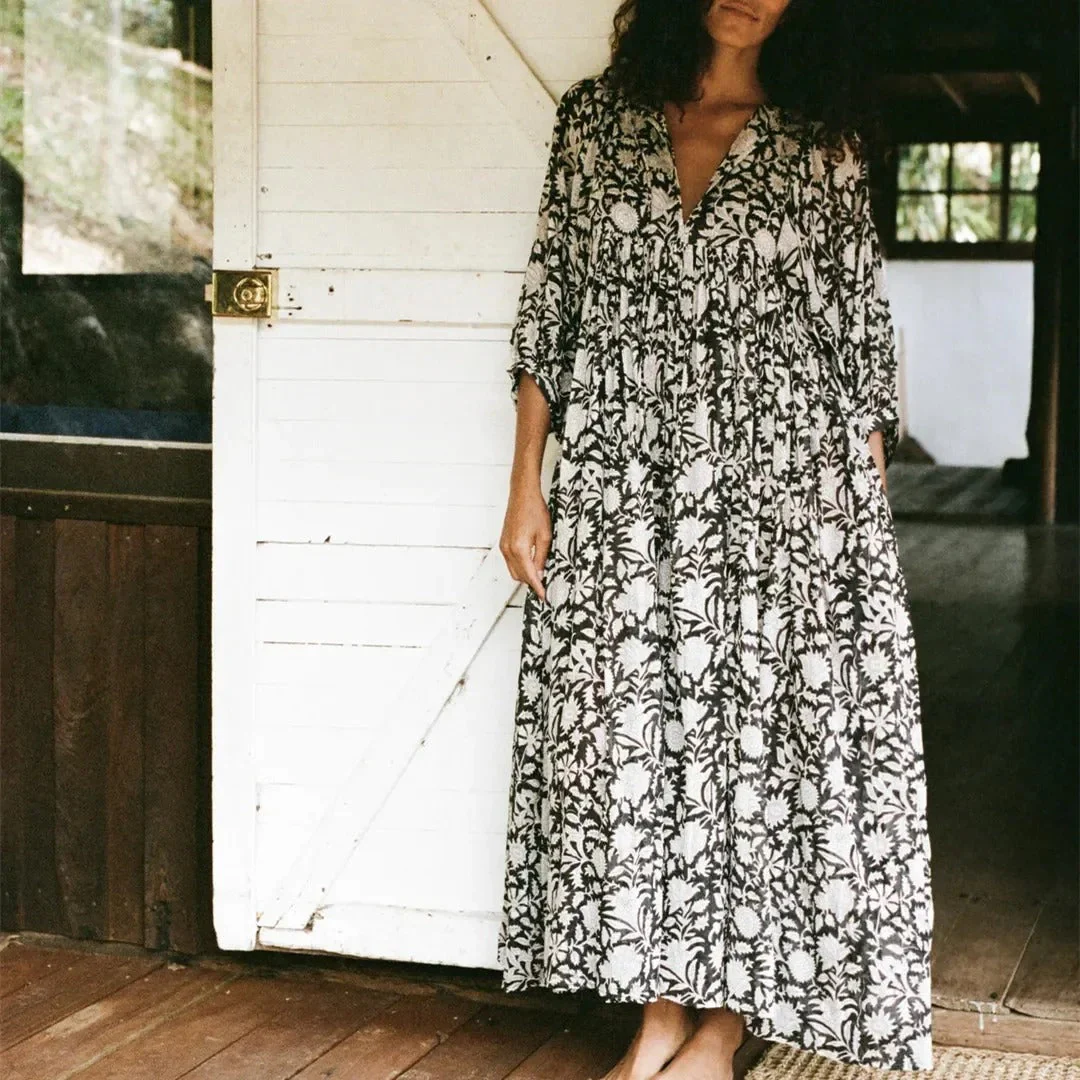 Robe Longue Bohème Femme à Manches Bouffantes - Idéale Été Élégante