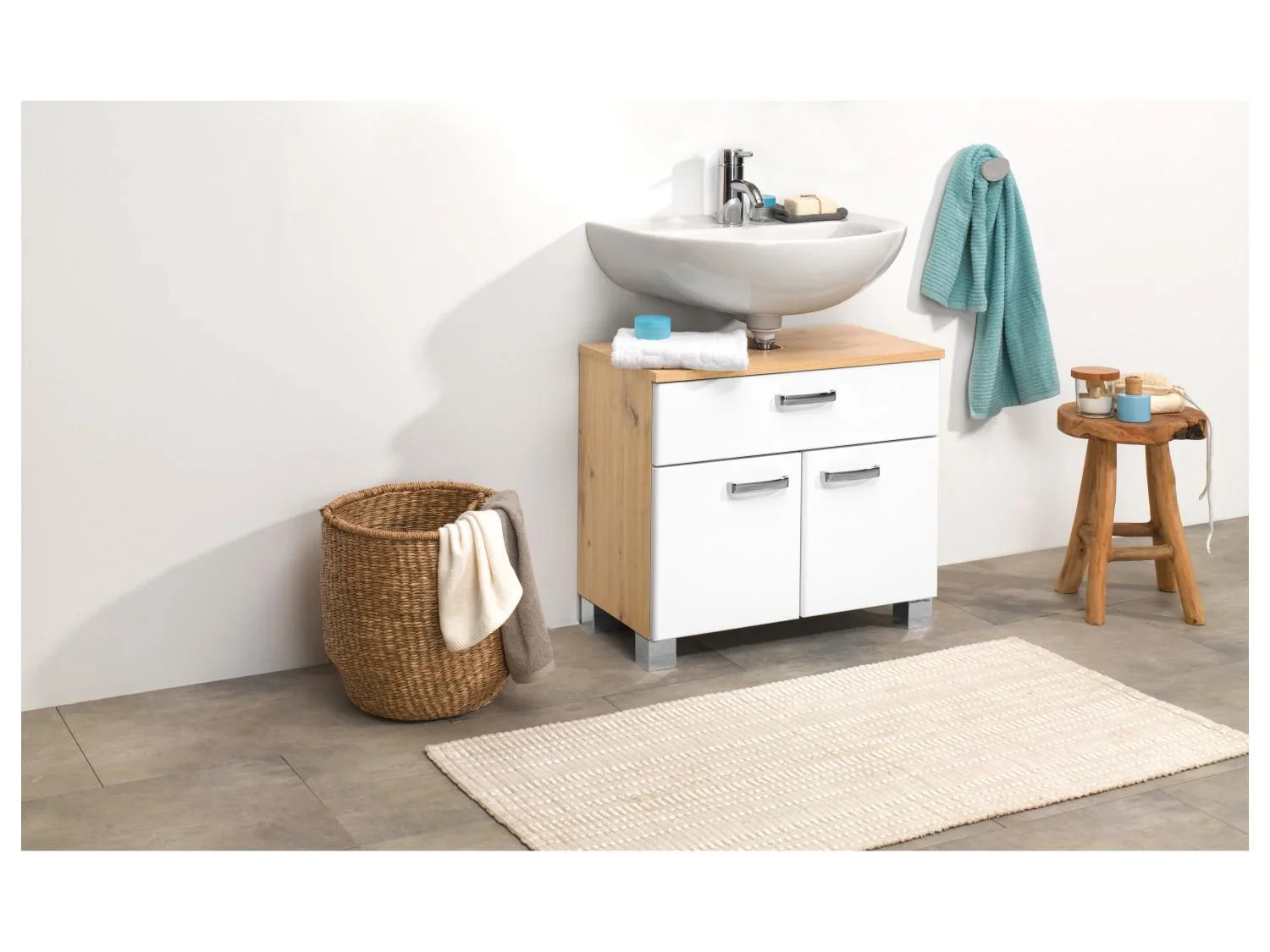 LIVARNO home Armoire latrale + meuble sous-vasque Palermo, blanc/imitation chne