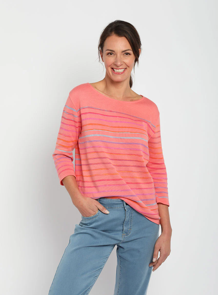 Pull marinière femme en coton rose