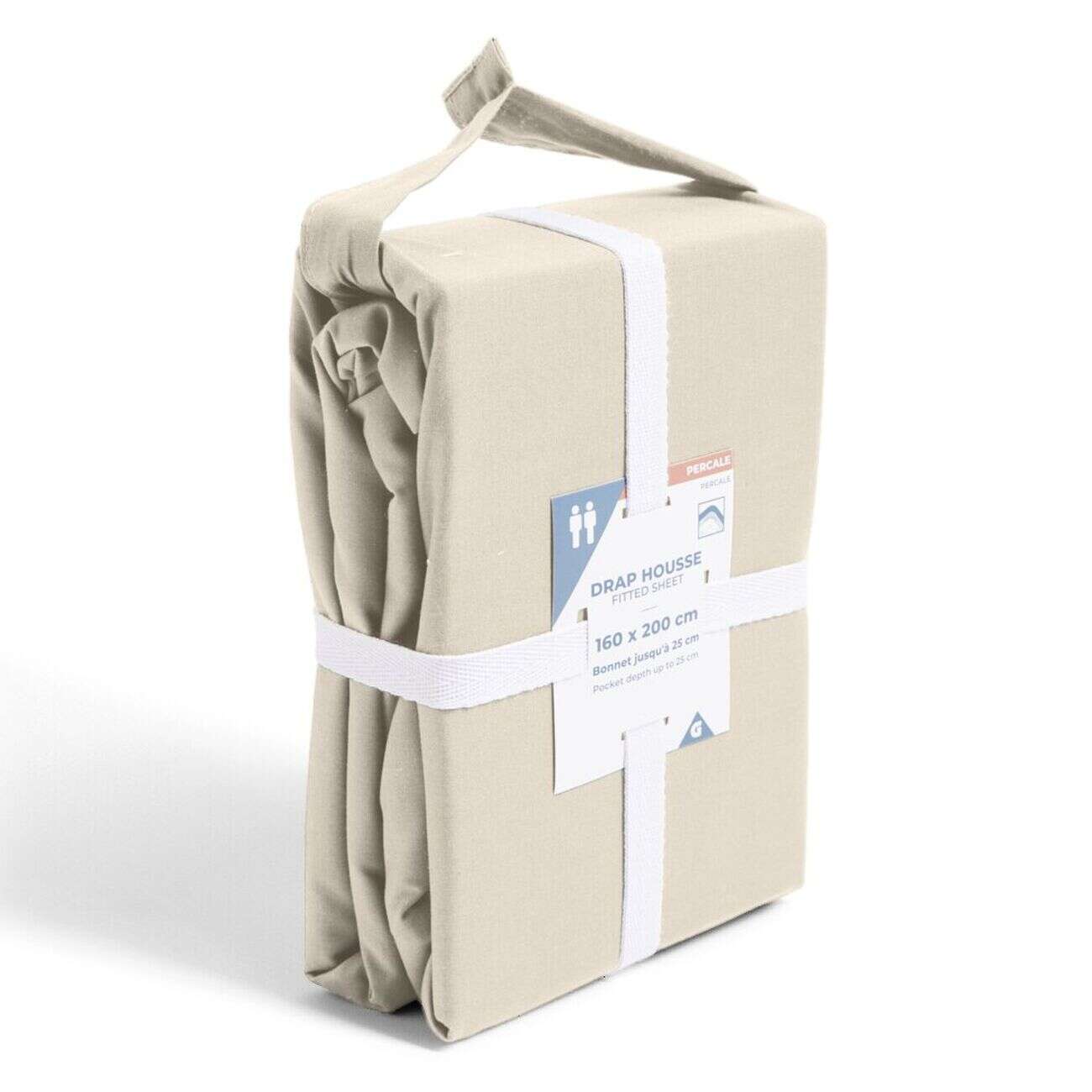 Drap housse 160x200cm 100% coton percale beige