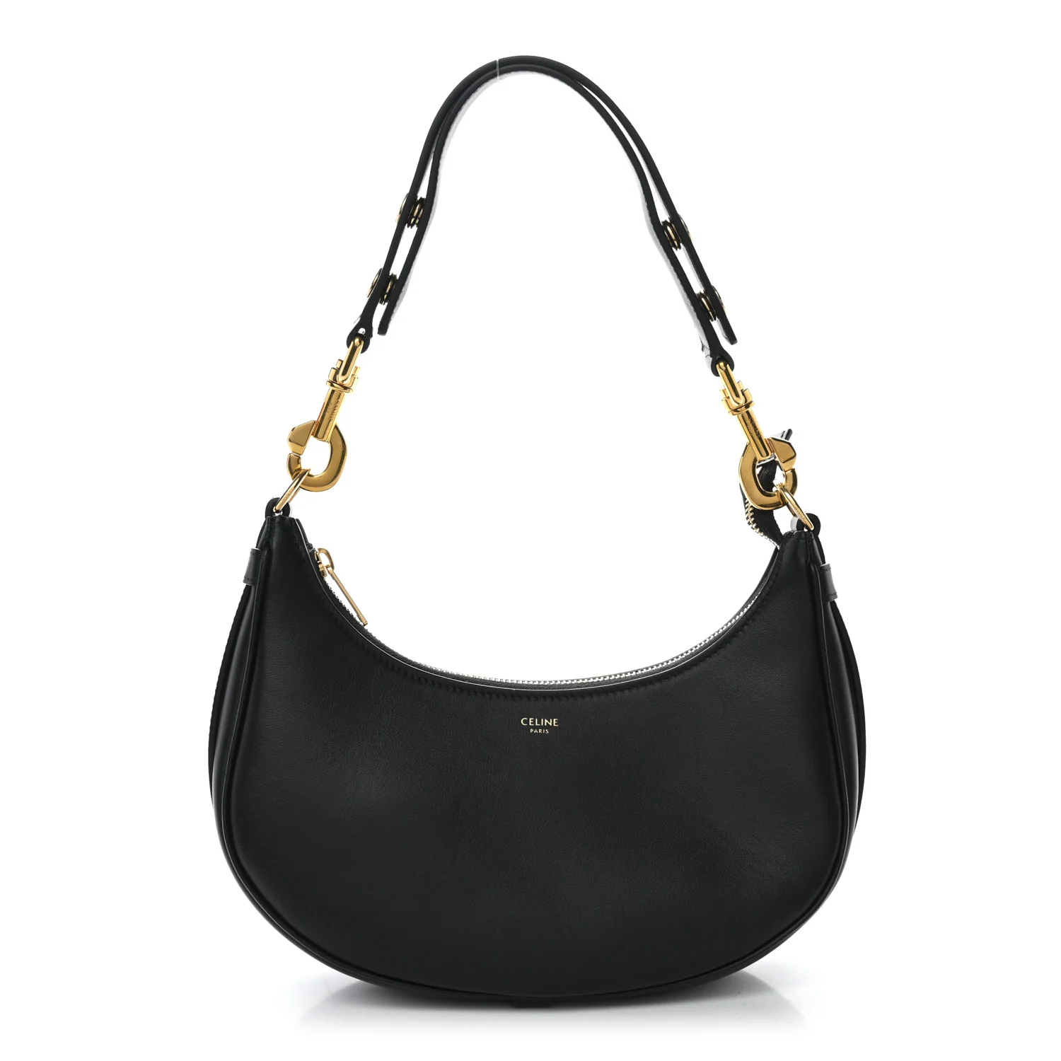Smooth Calfskin Medium Strap Ava Shoulder Bag Black