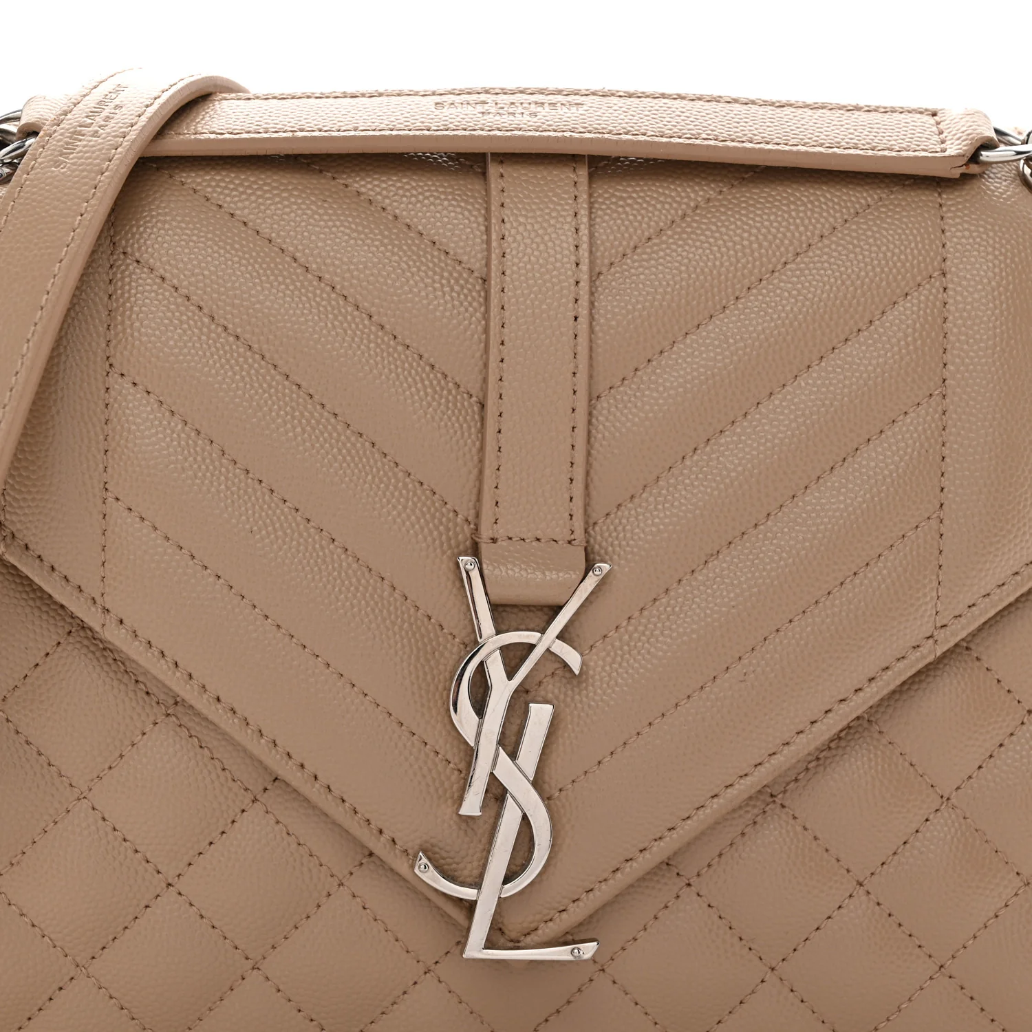 Grain De Poudre Textured Mixed Matelasse Medium Triquilt Monogram Satchel Dark Beige