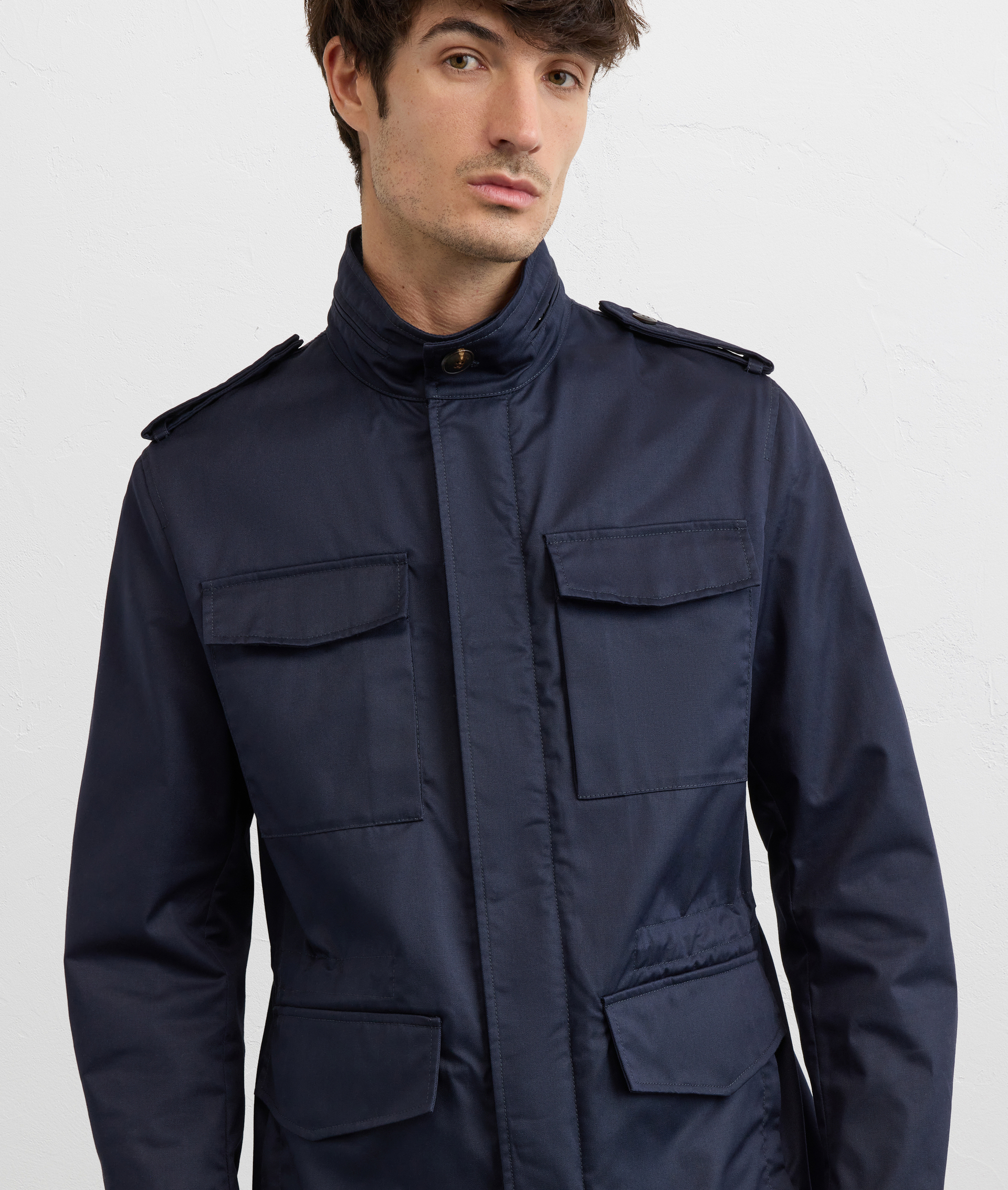 NAVY BLUE COTTON AND POLYESTER GABARDINE FIELD JACKET