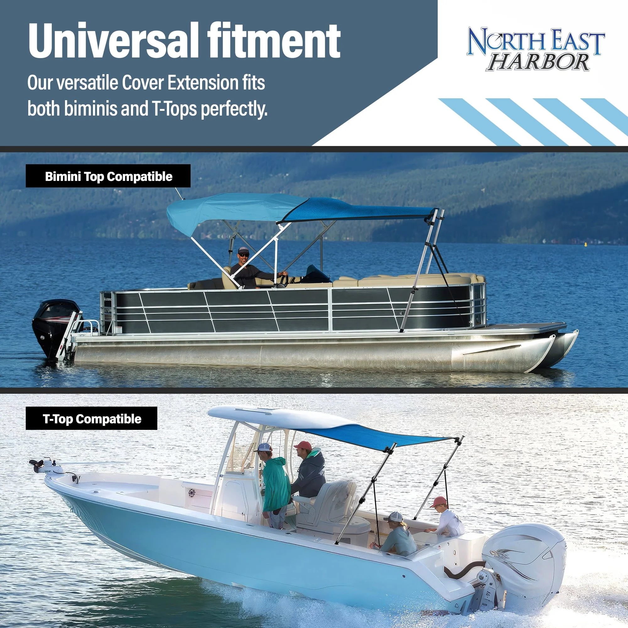 Universal T Top Extension Bimini Tops for Boats Sun Shade Kit, Boat Shade Hard Top Boat Cover Canopy Adjustable Poles, Marine 900D Canvas, Adjustable Height, 67"L x 67"W, (Blue) Image 3