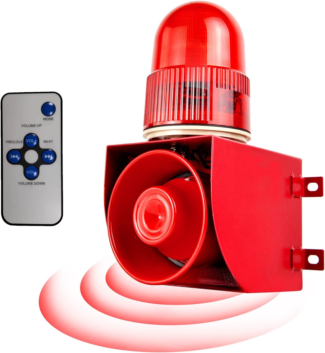 Motion Sensor Alarm 120dB Horn Adjustable Volume Tones Waterproof LED Strobe Light Sirens Motion Detector Alarm System for Home Factories, Warehouses and Docks Security AC110-120 V SLA-01W