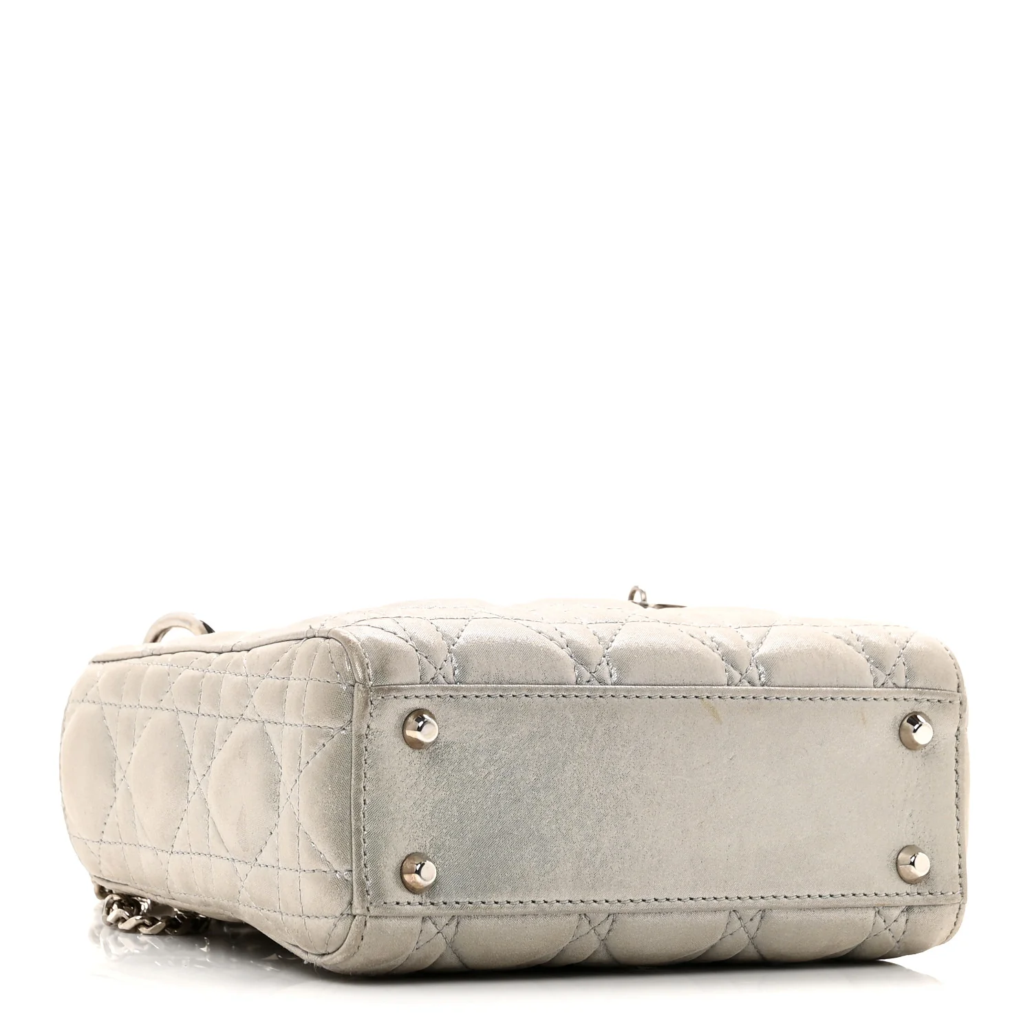 Metallic Lambskin Cannage Mini Lady Dior Silver
