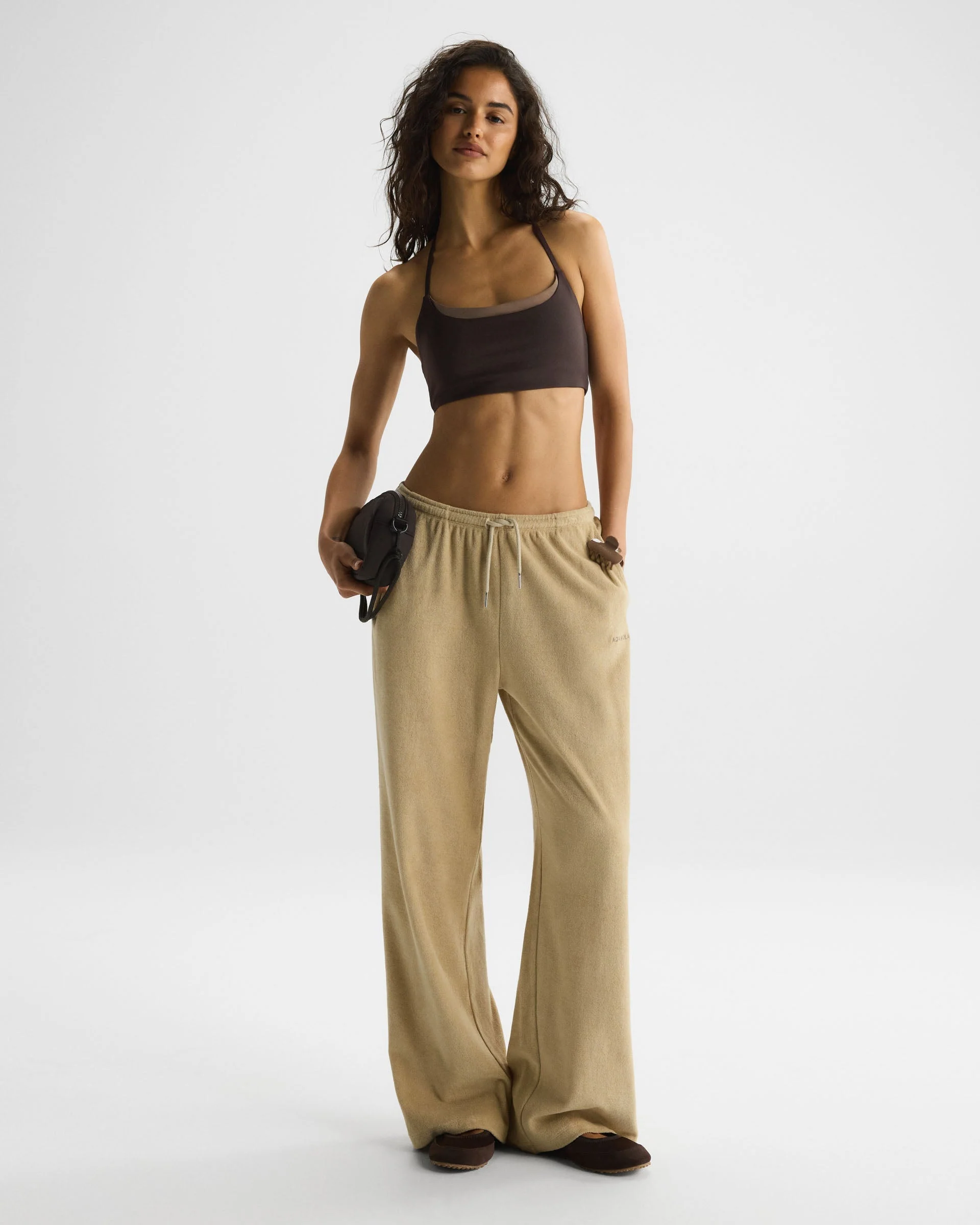 Terry Towelling Straight Leg Trousers - Caramel Beige