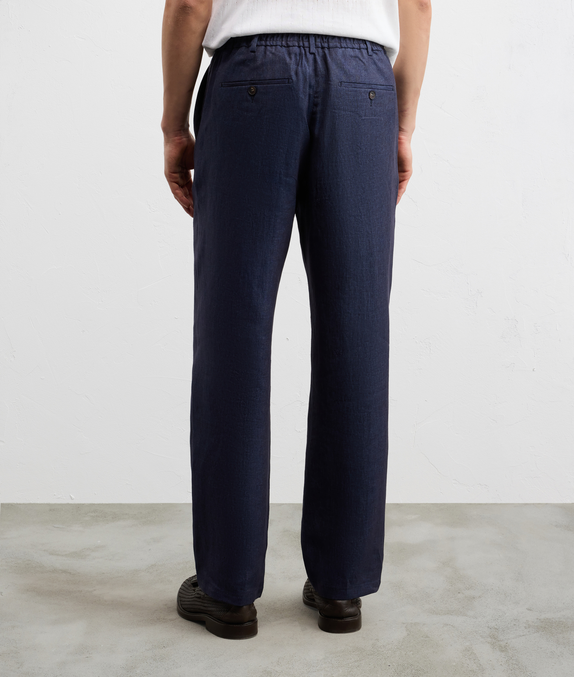 NAVY BLUE LINEN FLAT FRONT CHINOS