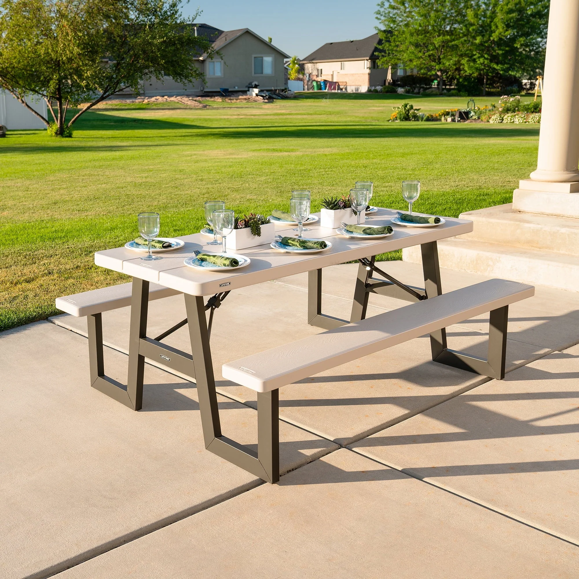 Lifetime 6 Foot W Frame Desert Sand HDPE Folding Picnic Table (60364) Image 5