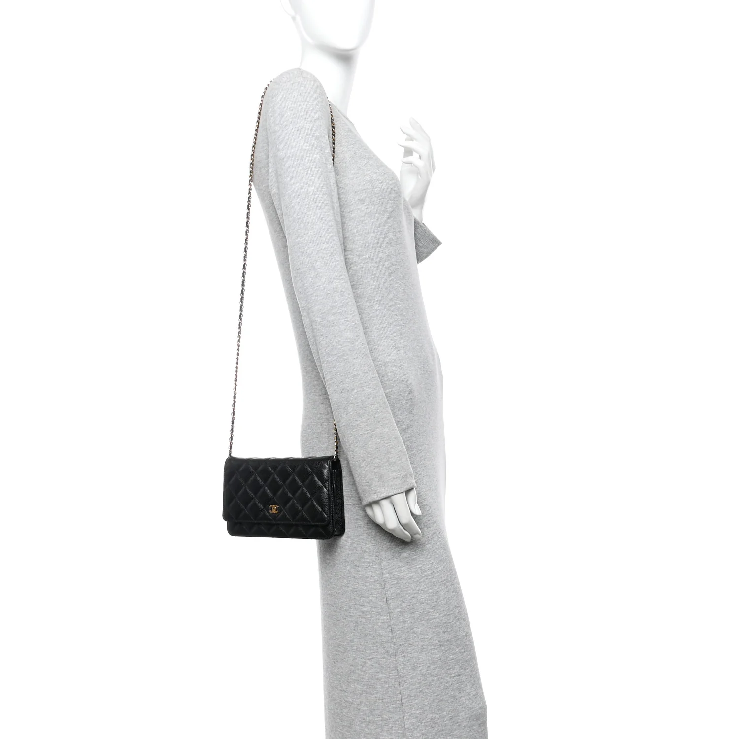 Caviar Quilted Wallet on Chain WOC Black