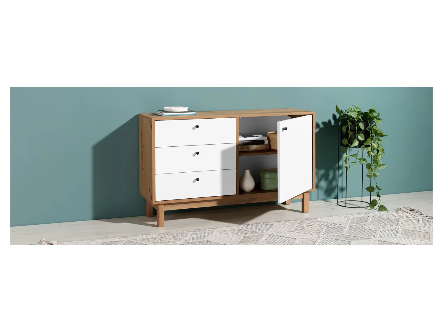 LIVARNO home Commode Copenhagen, 113 x 68,3 x 35 cm, blanc/imitation chne