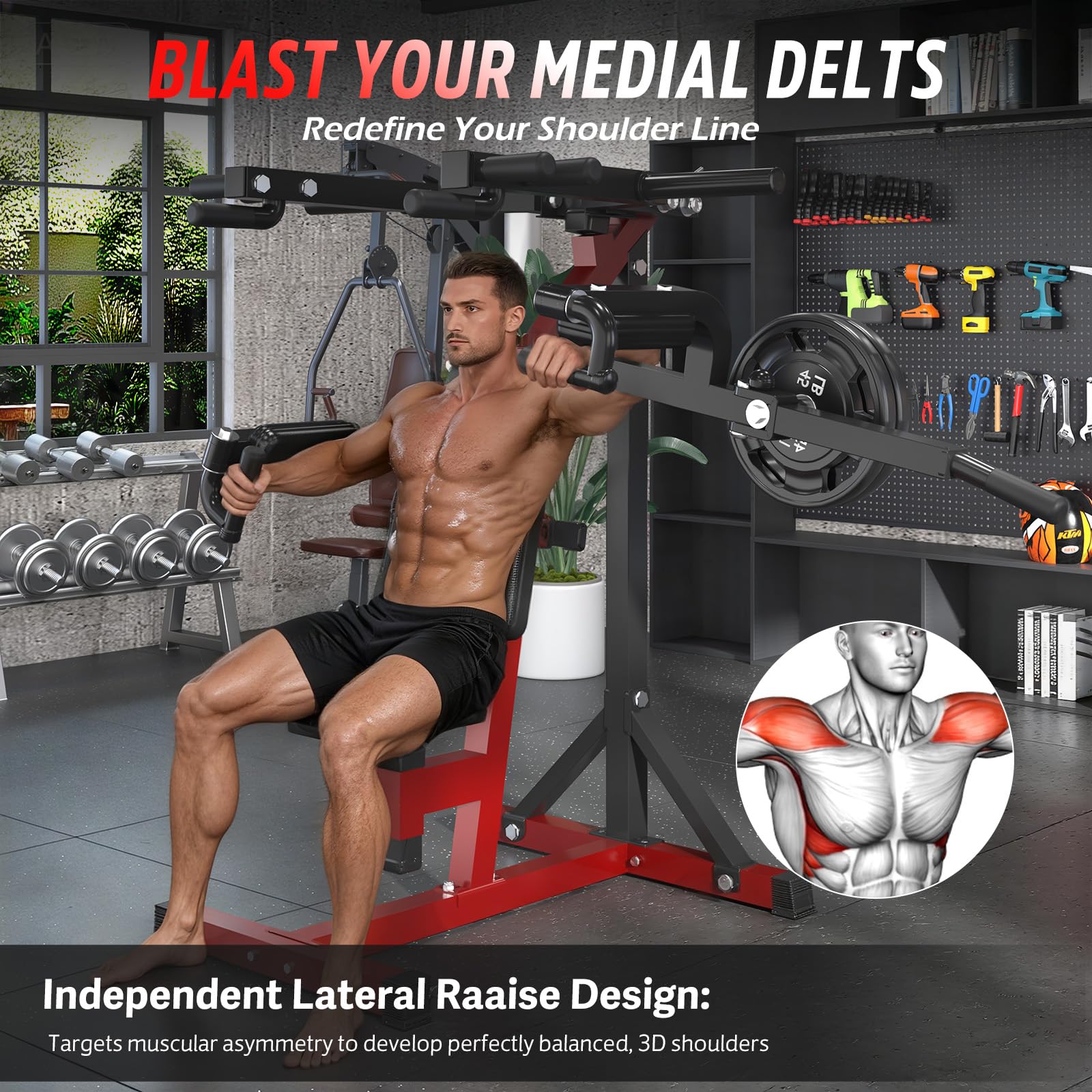 AECOJOY Deltoid and Shoulder Press Machine, 3-in-1 Shoulder-Specific Machine with Shoulder Press, Lateral Raise & Reverse Fly