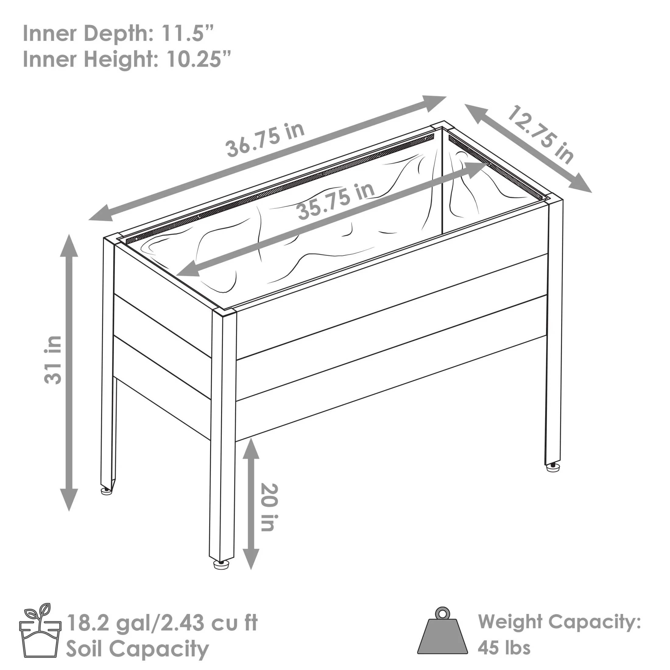 Sunnydaze 36.75 x 12.75 x 31 Brown Acacia Wood Rectangular Raised Garden Bed with Legs