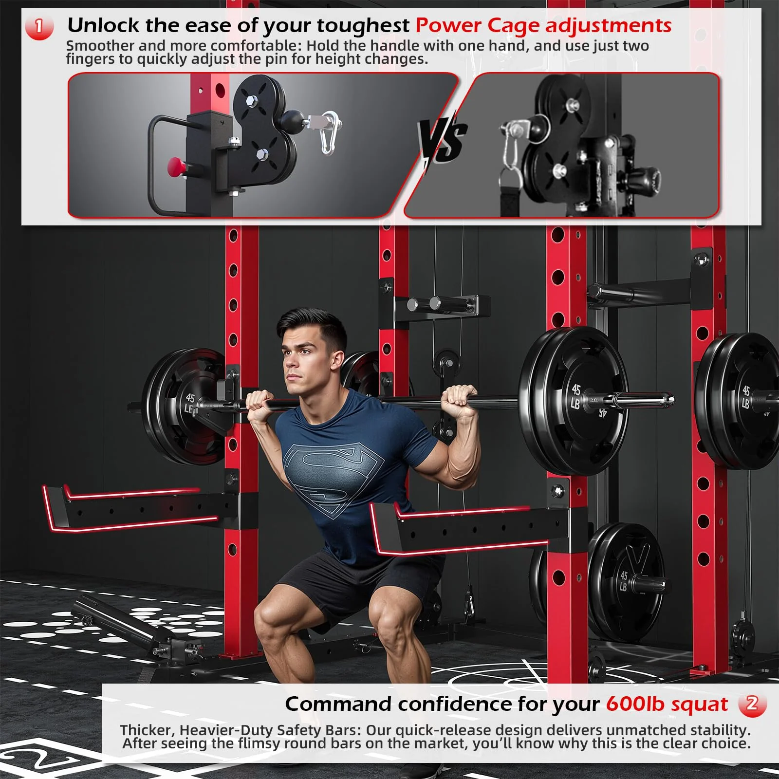 AECOJOY Power Cage Squat Rack with Optional LAT Pulldown, 2000lbs Weight Cable Machine with Pulley Workout System for Home Gym