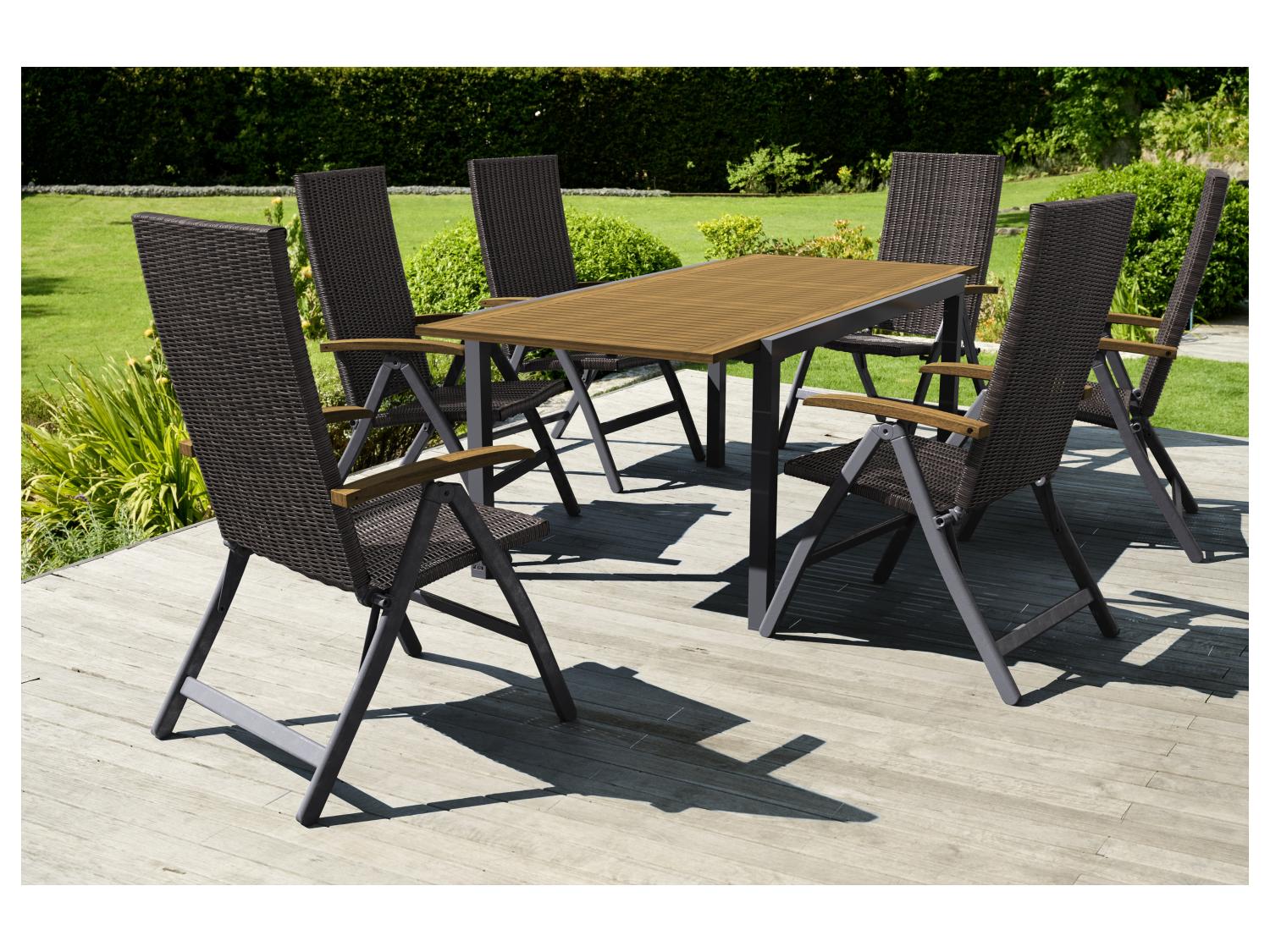 LIVARNO home Table de jardin + Lot de 6 fauteuils pliants tresss Valencia