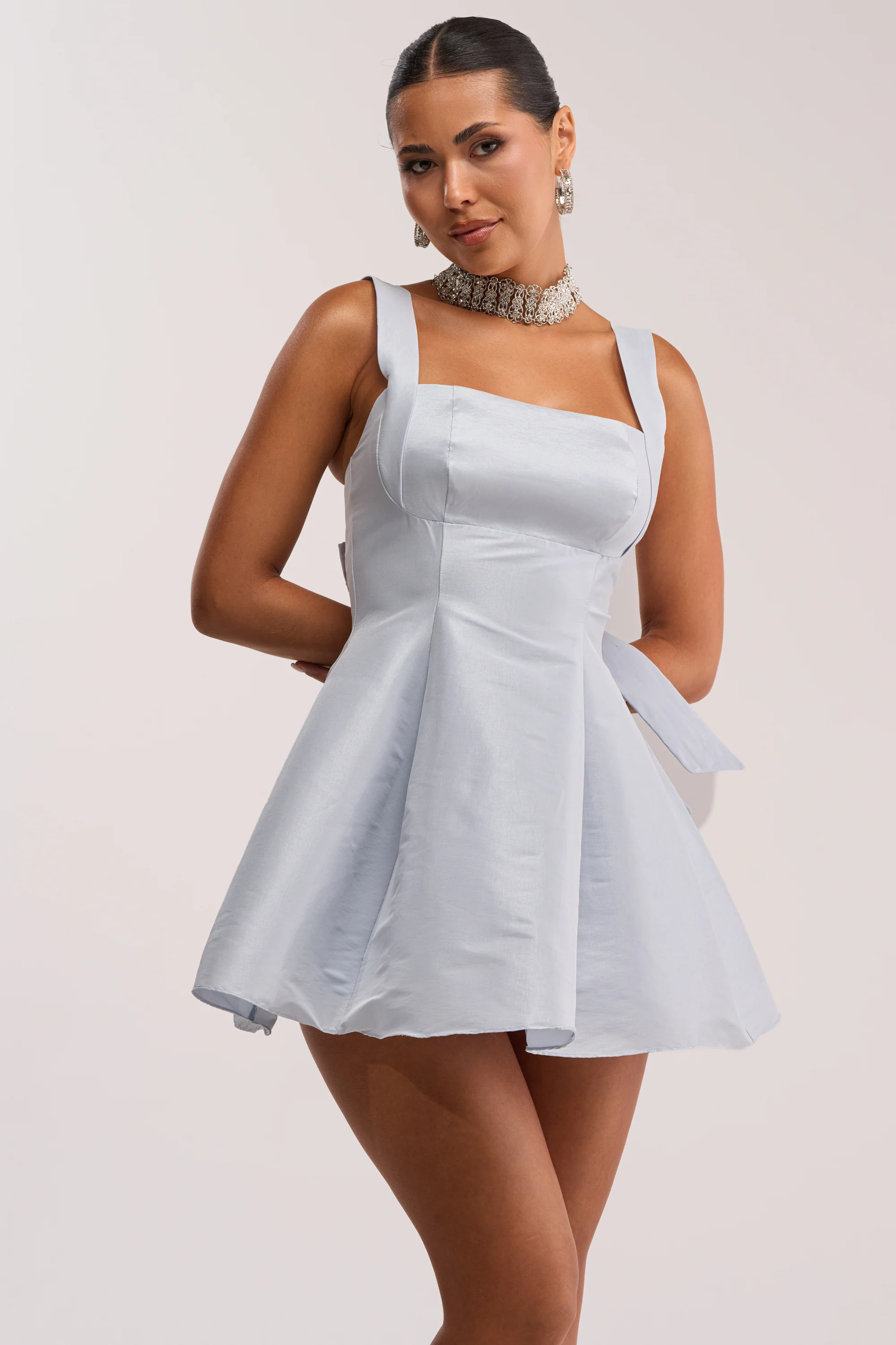 BEST TIME OF THE YEAR SATIN MINI DRESS IN BABY BLUE - Akira Store