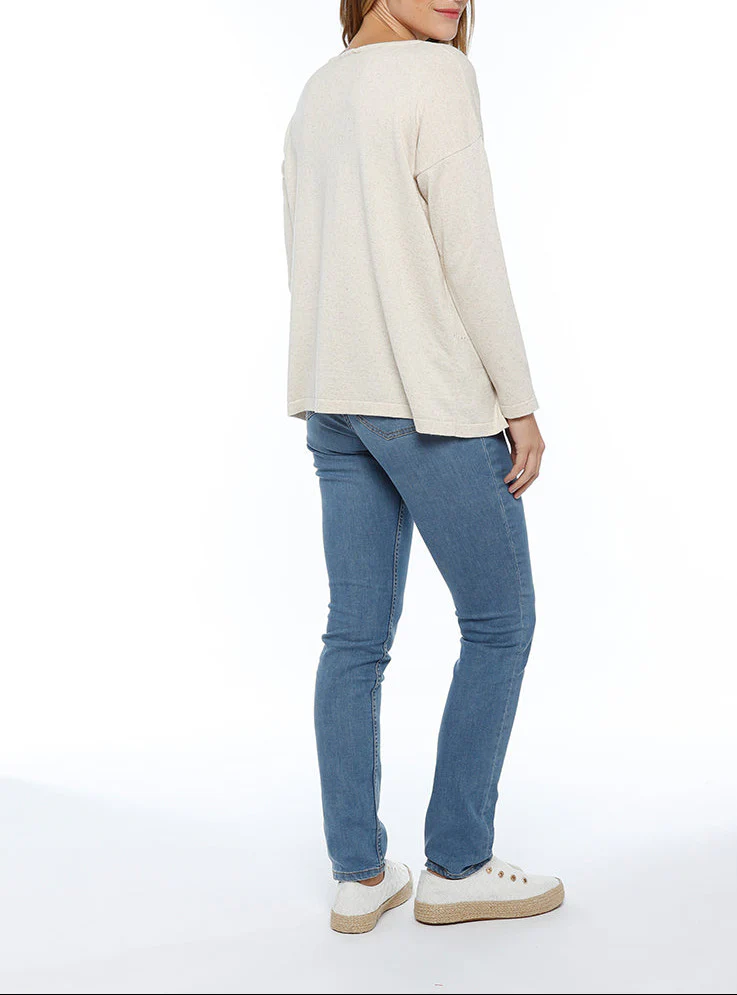Pull femme coupe ample coton et lin beige nature