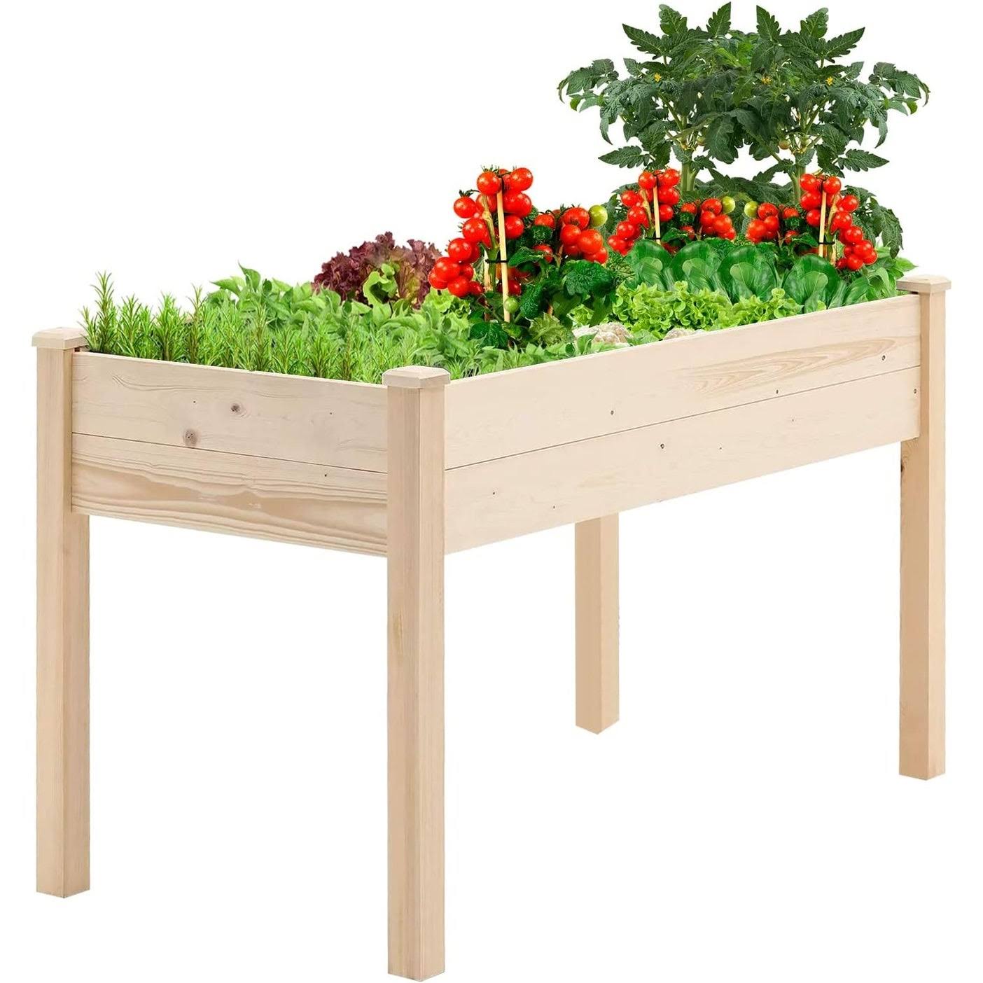 Suncrown Outdoor 4 ft Wooden Raised Garden Bed Elevated Planter Box - Beige