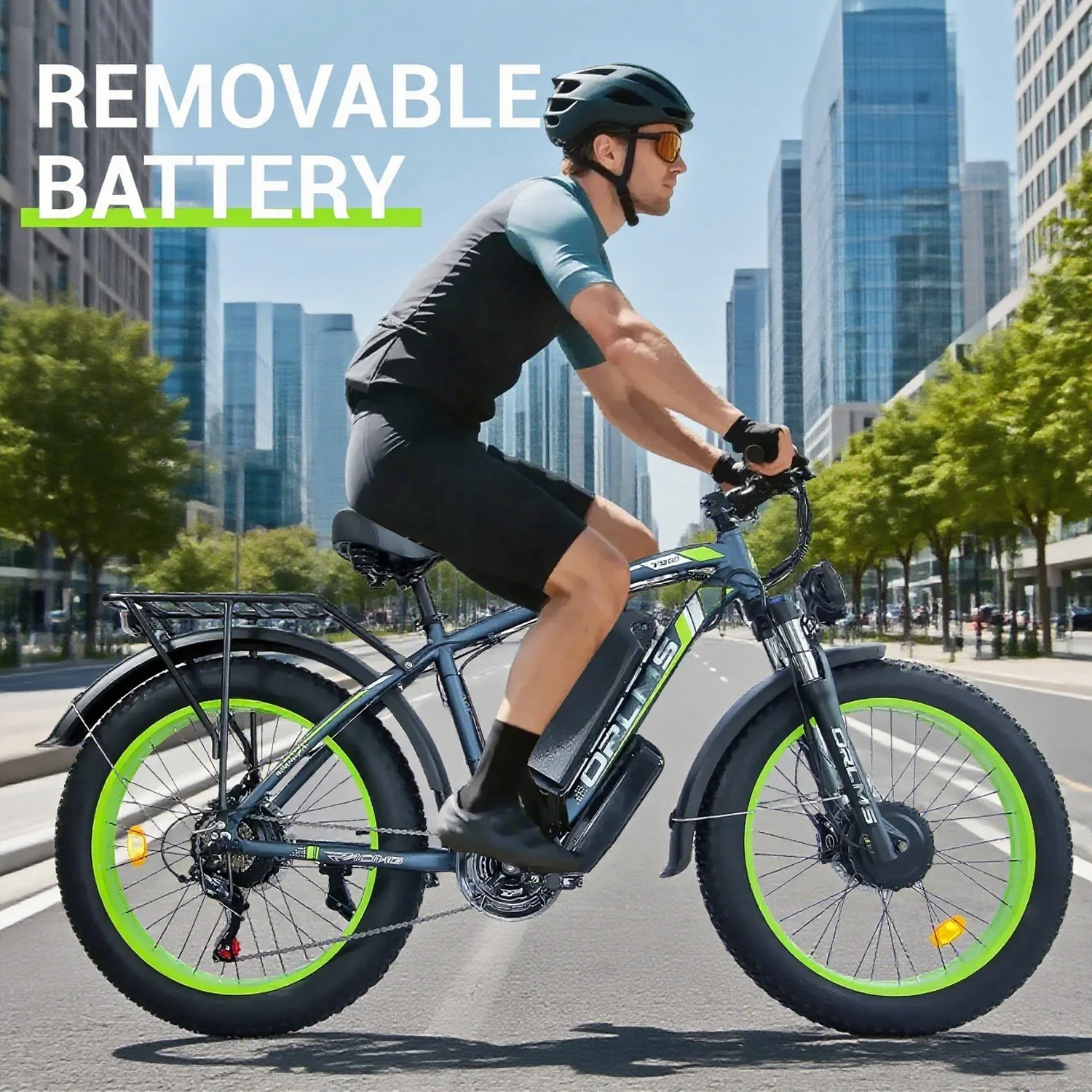 5000w Peak Dual Motor Electric Bike, 26" Fat Tire 21 Speed 45 MPH Commuter Mtb, 60V 25AH Front Suspension Ebike(Black-Green) - Image 6