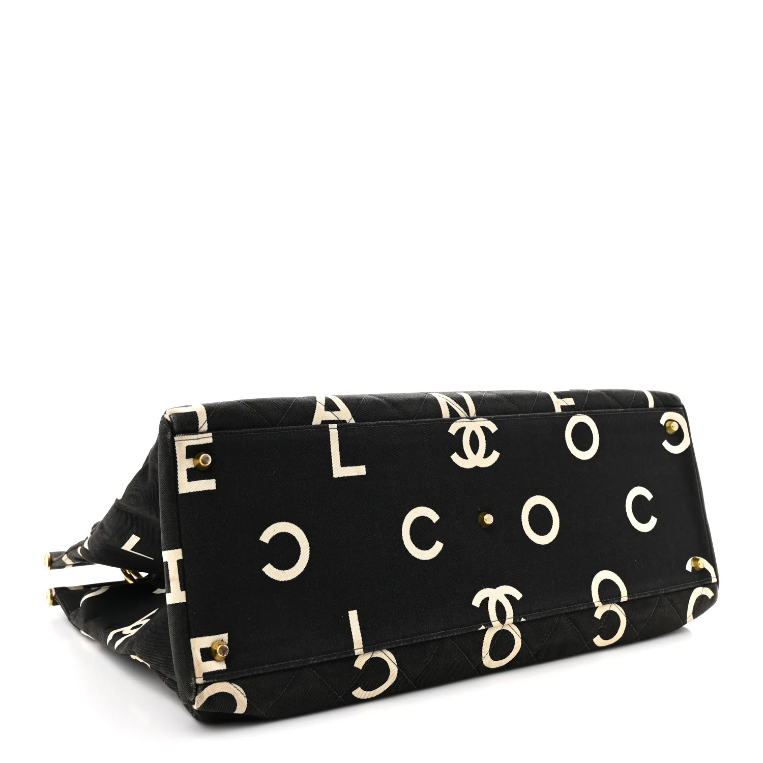 Canvas Printed Quilted Logo Tote Black White