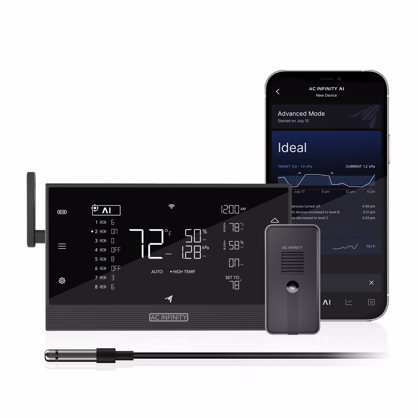 AC Infinity Controller AI+ with CO2 Sensor Bundle - AI - Powered Learning, CO2 Data Tracking for Gardens & Grow Tents, Temp, Humidity, & VPD Monitoring for Dynamic Level Adjusting, Bluetooth & WiFi App