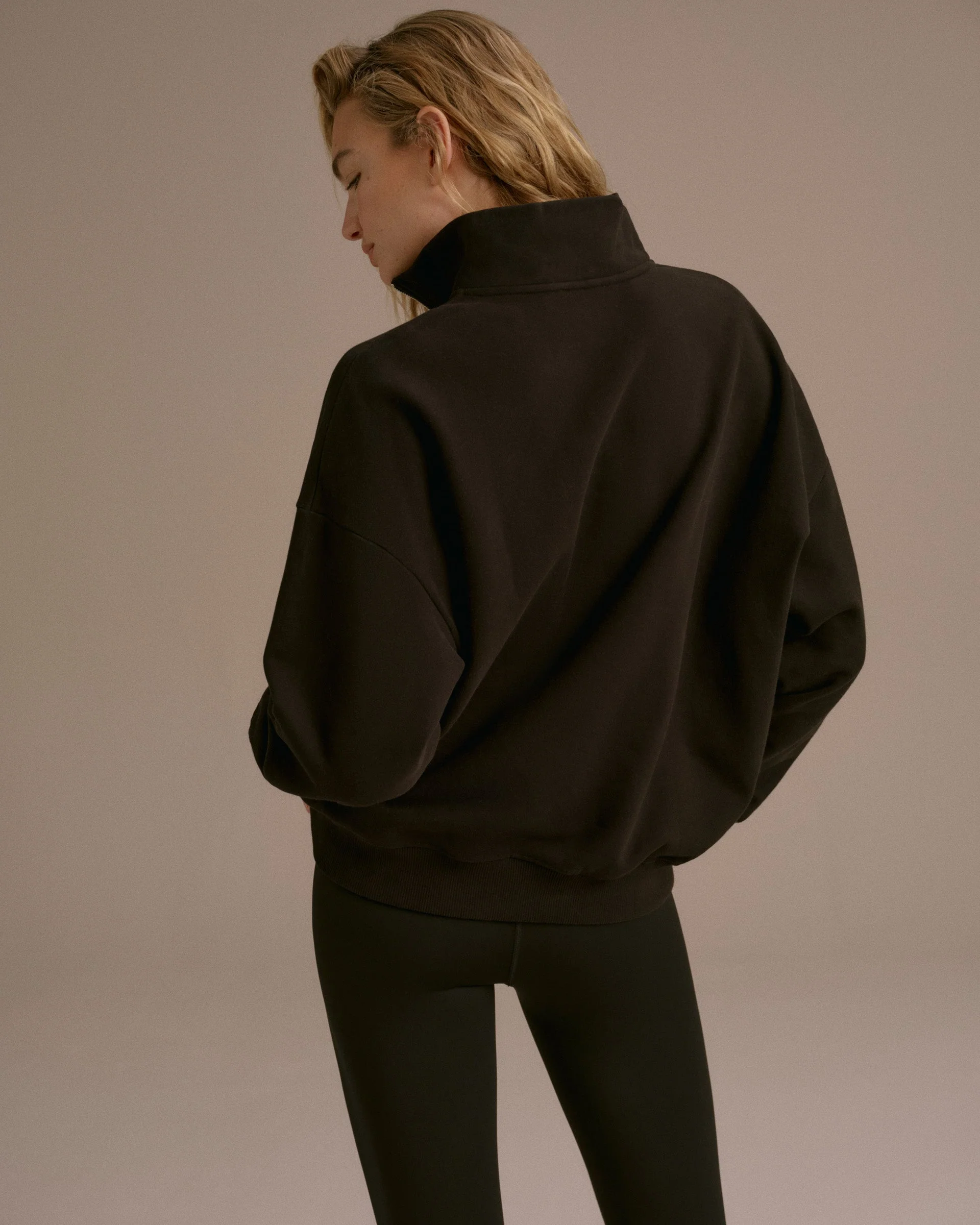 Varsity Oversized Funnel Neck Zip Sweatshirt - Black/Marshmallow White