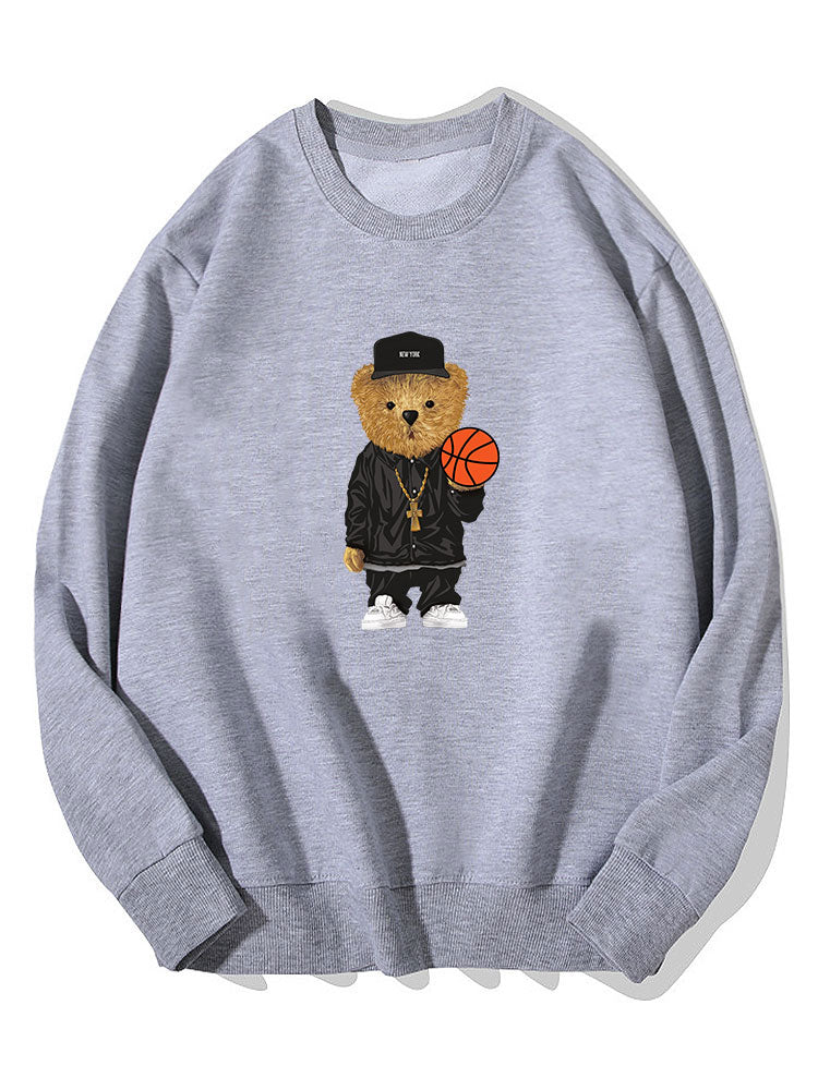 Sweat-shirt en coton imprimé ours basketteur