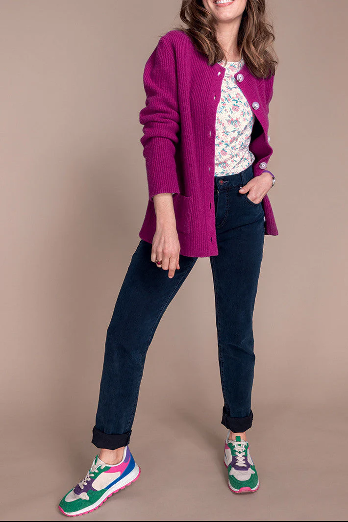 Cardigan en laine recyclée rose violine