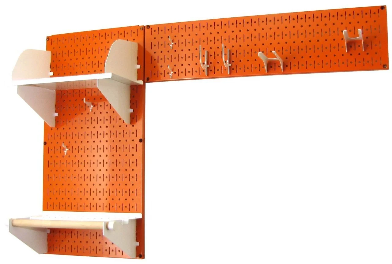 Wall Control Pegboard Garden Tool Board Organizer with Orange Pegboard and White Accessories