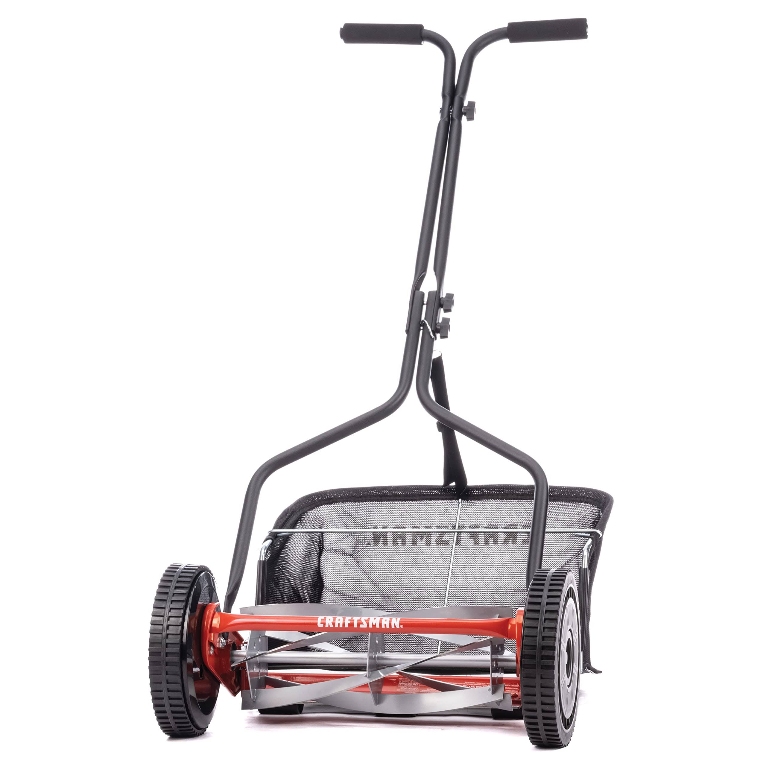 Craftsman 14-inch Reel Lawn Mower with Bagger, 5-Blade Manual Push Mower, Adjustable Cutting Height, Lightweight Design, Steel Deck | 304-14CR