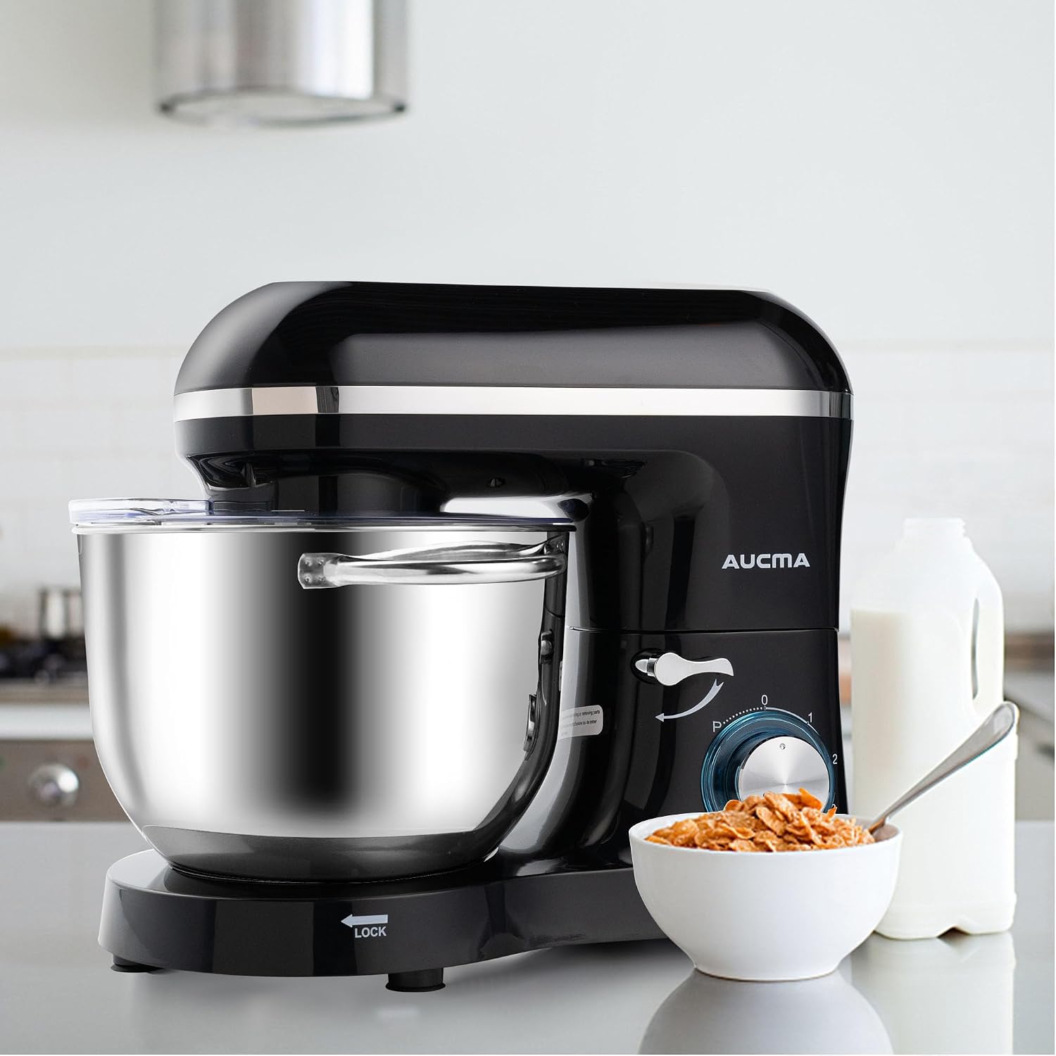 Aucma Stand Mixer, 6.5-QT 660W 6-Speed Tilt-Head Food Mixer, Kitchen Electric Mixer with Dough Hook, Wire Whip & Beater (Black, 6.5QT)