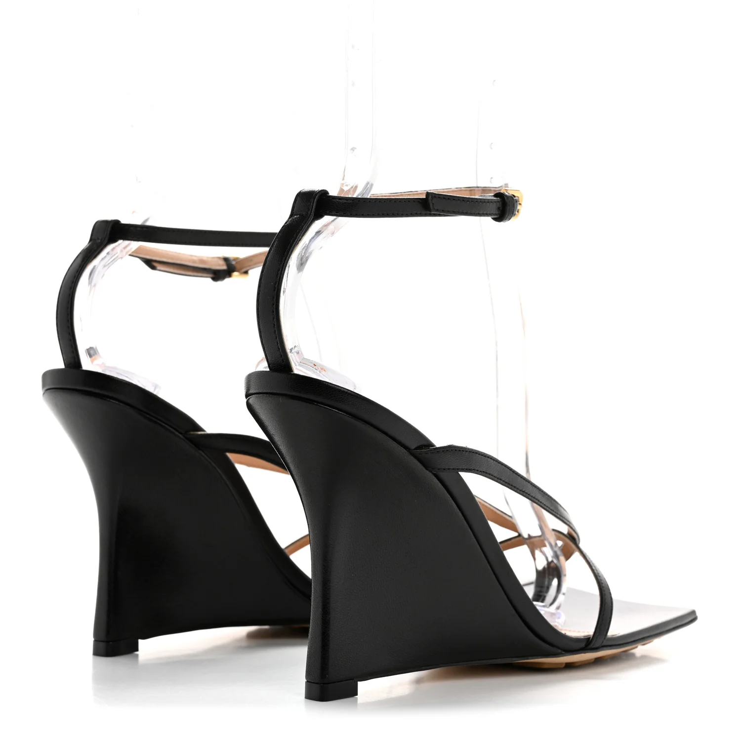 Lambskin Stretch Multi Strap 90mm Sandals 38.5 Black
