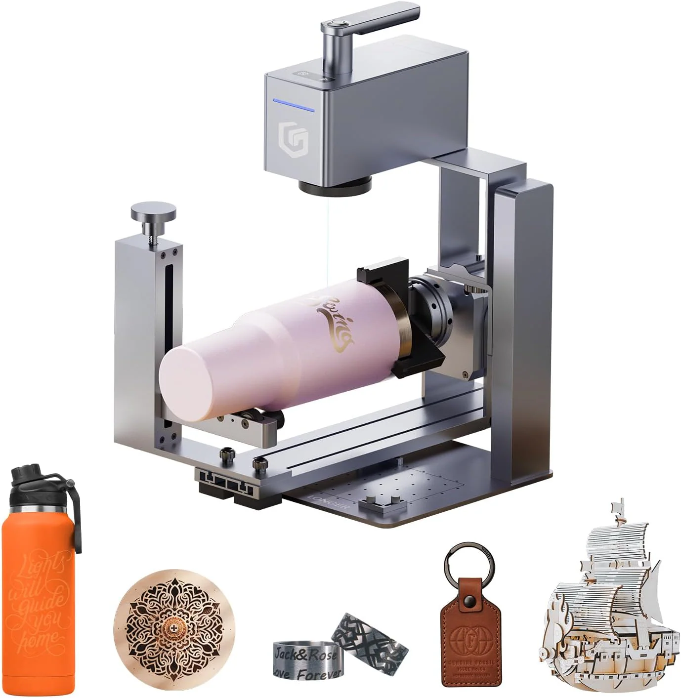 Graveur laser portable Longer Nano Pro avec extension rotative 4 en 1, graveur laser haute vitesse 5000 mm/s 12 W et outil de découpe, outil de gravure DIY pour bois, acrylique, cuir, tissu, métal, céramique