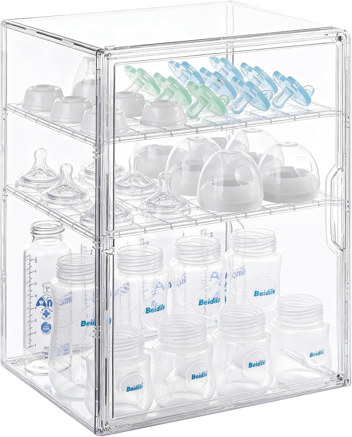 ERTIUANIO Baby Bottle Organizer – 3 Tier Bottle Storage Organizer for Baby Nipples, Pump Parts, Food Jars – Clear Acrylic Bottle Station Organizer for Countertop and Kitchen, Gifts for New Mom