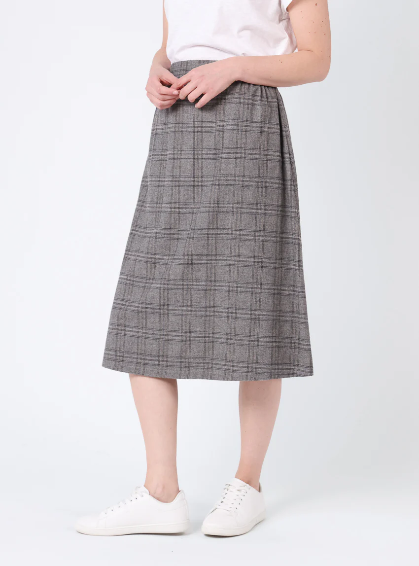 Jupe midi femme à carreaux gris