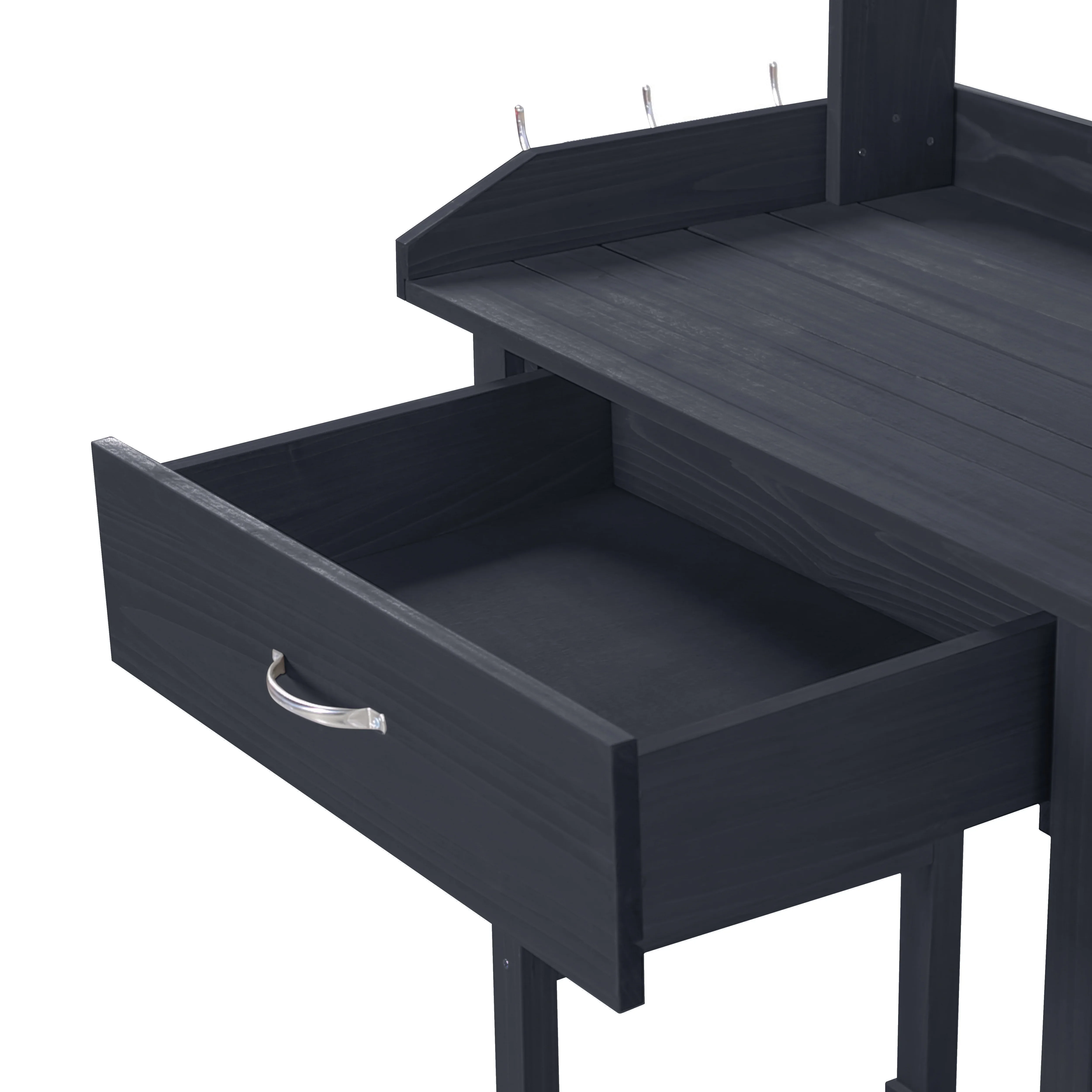 VEIKOUS Wood Potting Bench Garden Table w/ Removable Stainless Sink & Shelves, Natural
