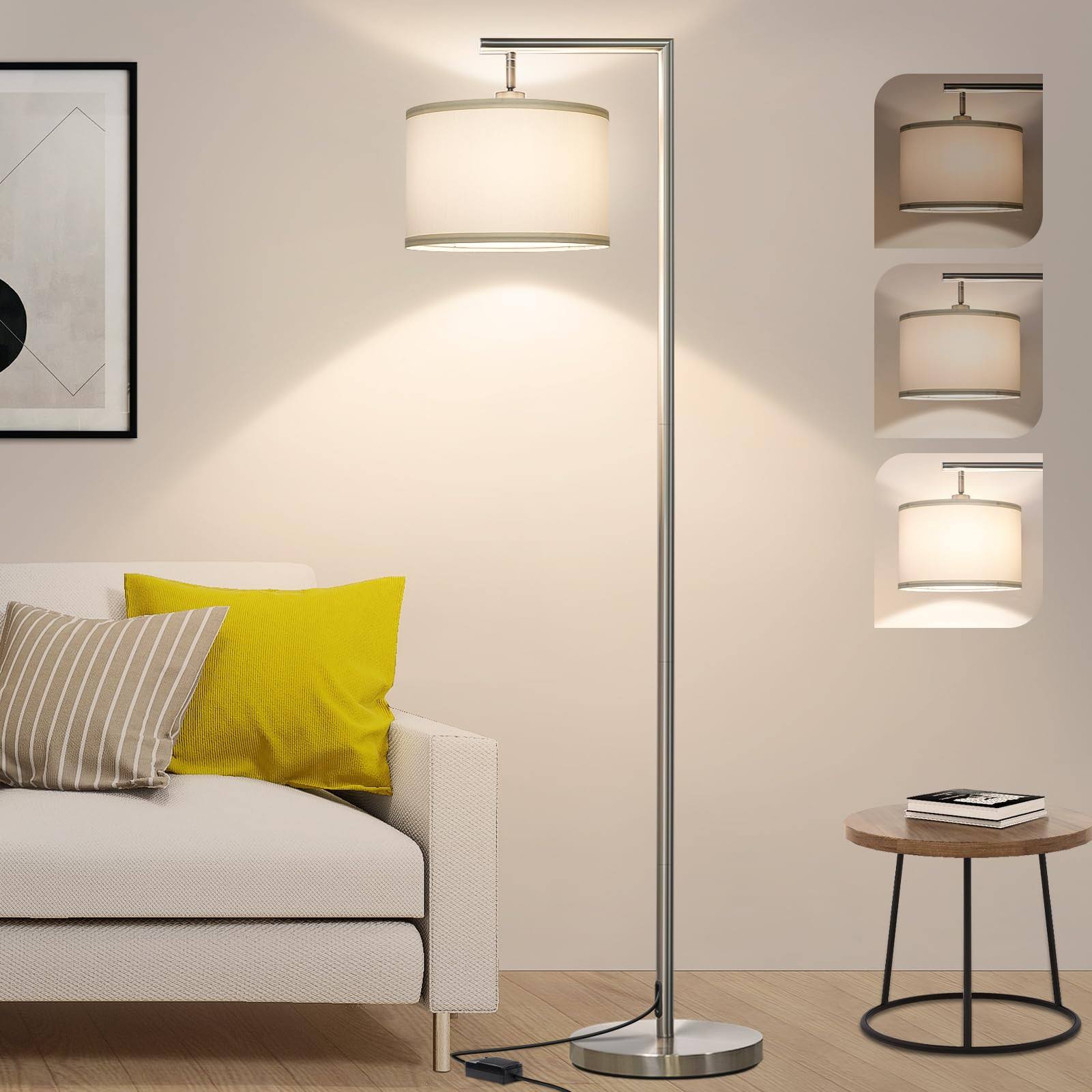 Boncoo Floor Lamps for Living Room, Standing Lamp Tall with Adjustable Silk Shade, Modern Stepless Dimmable Floor Lamp, LED Reading Standing Light
