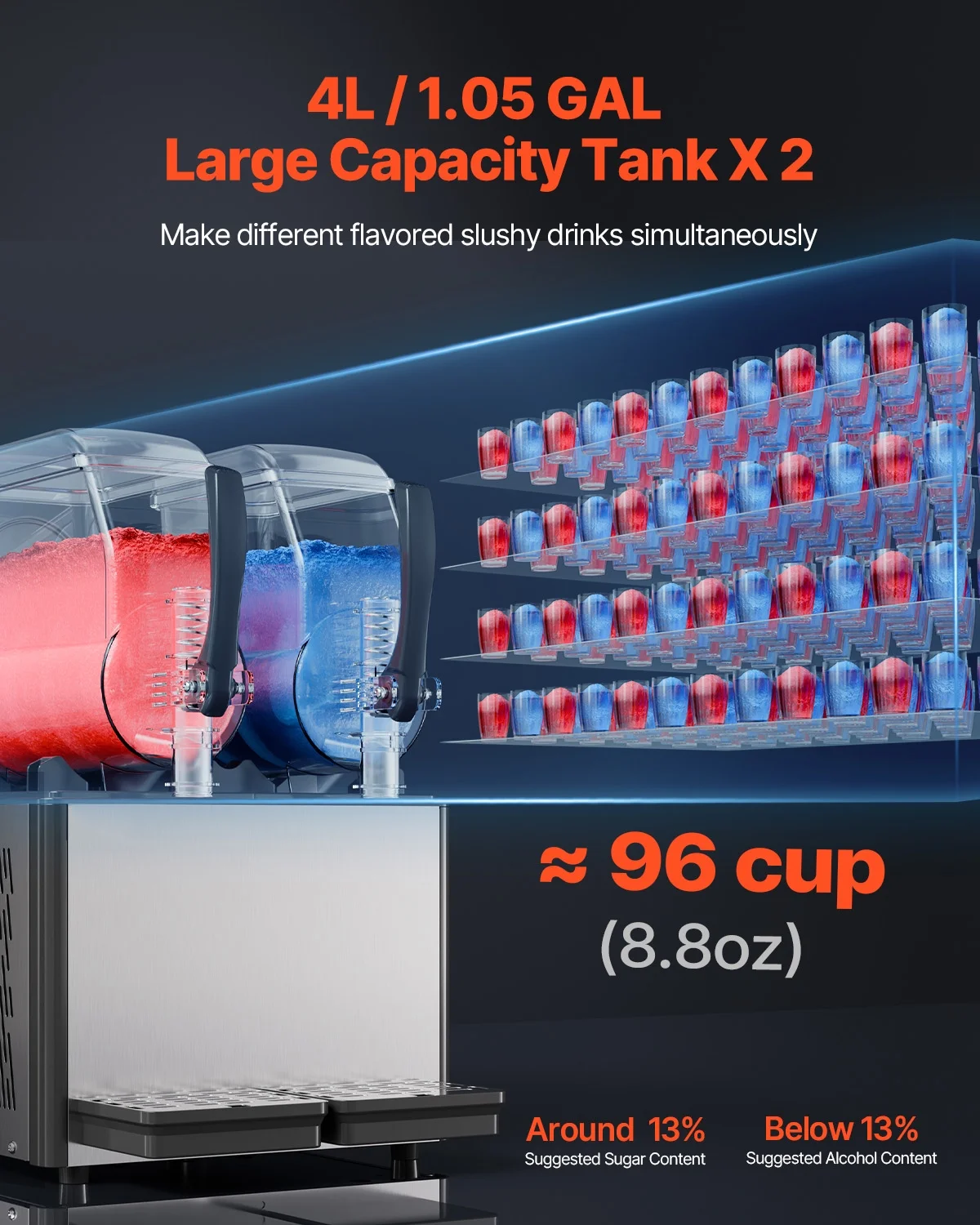 Commercial Slushy Machine, 4L*2 Tank Slushie Machine, Frozen Drink Machine with Temperature Preservation, Slushy Maker Machine - Image 5
