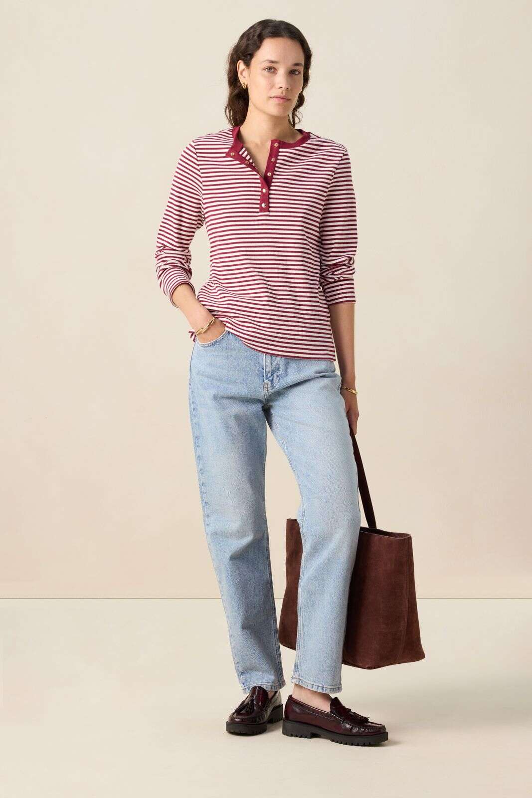 Donkerrode longsleeve met strepen