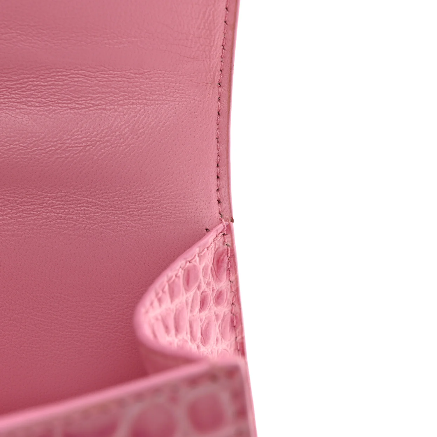 Shiny Calfskin Crocodile Embossed Hourglass Top Handle Bag XS Sweet Pink