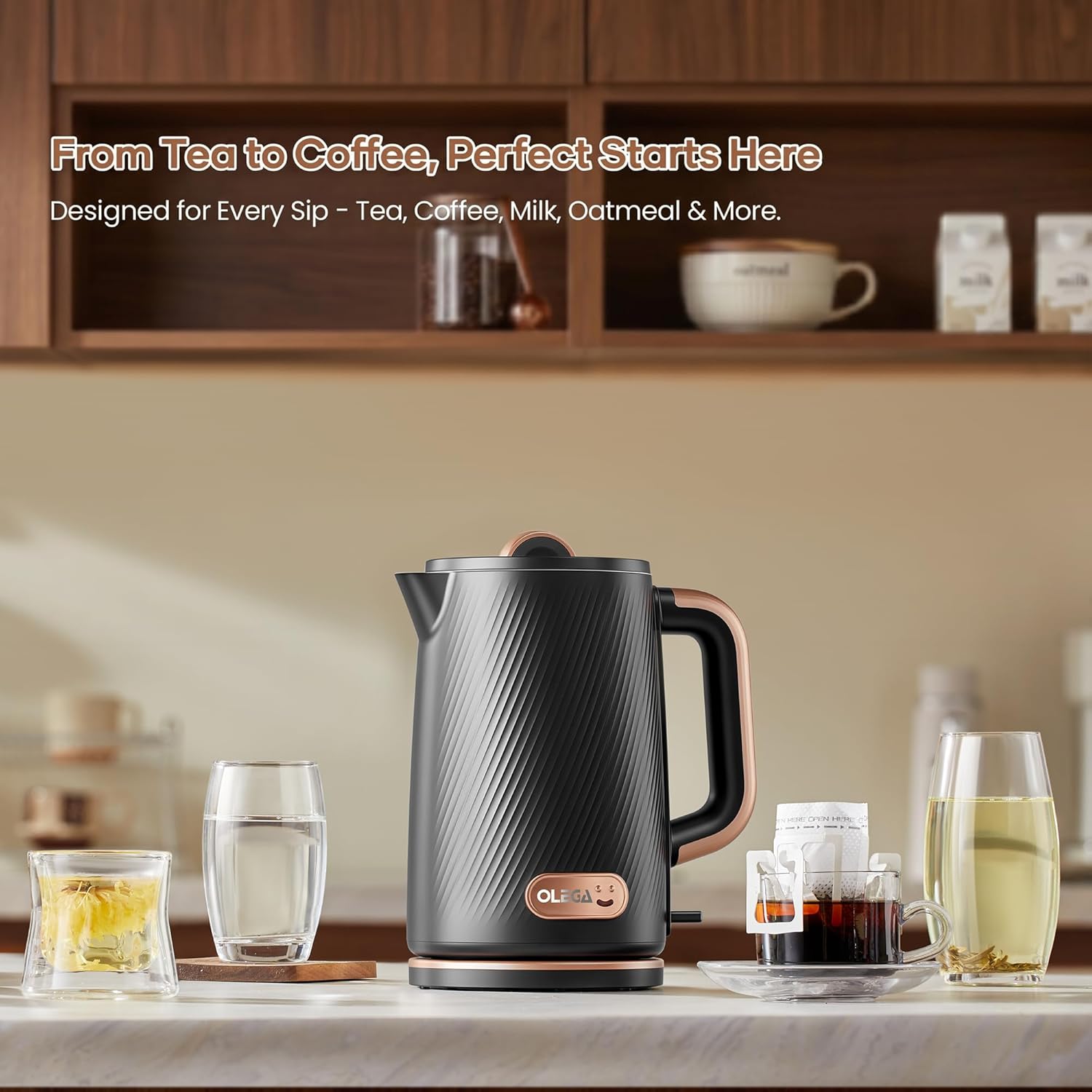 OLEGA Electric Tea Kettle: 1200W Fast Boil Electric Water Kettles 1.5L