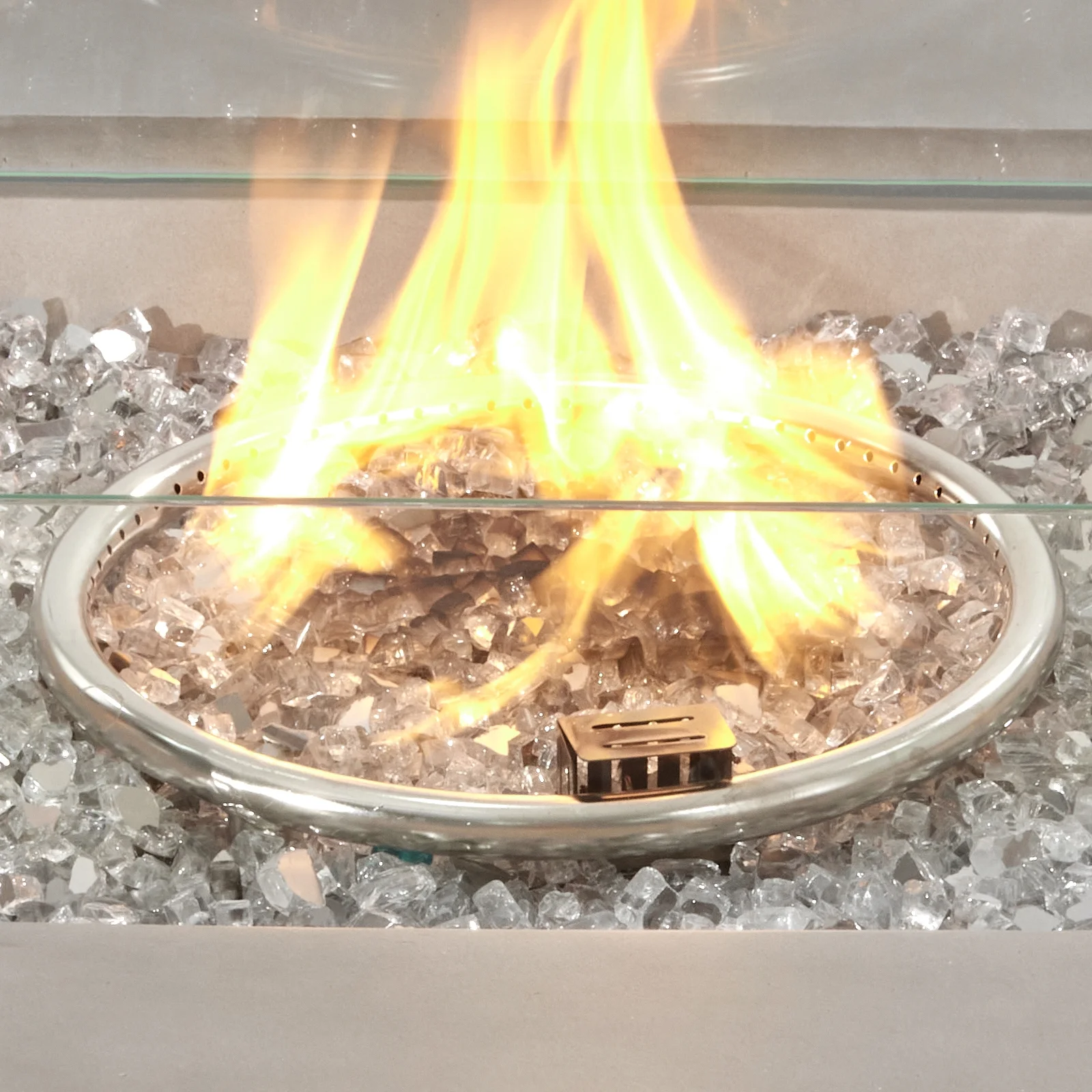 35" Square Concrete Fire Pit Table with Fire Glass Wind Guard(Brown/Blue Fire Glass) - Image 10